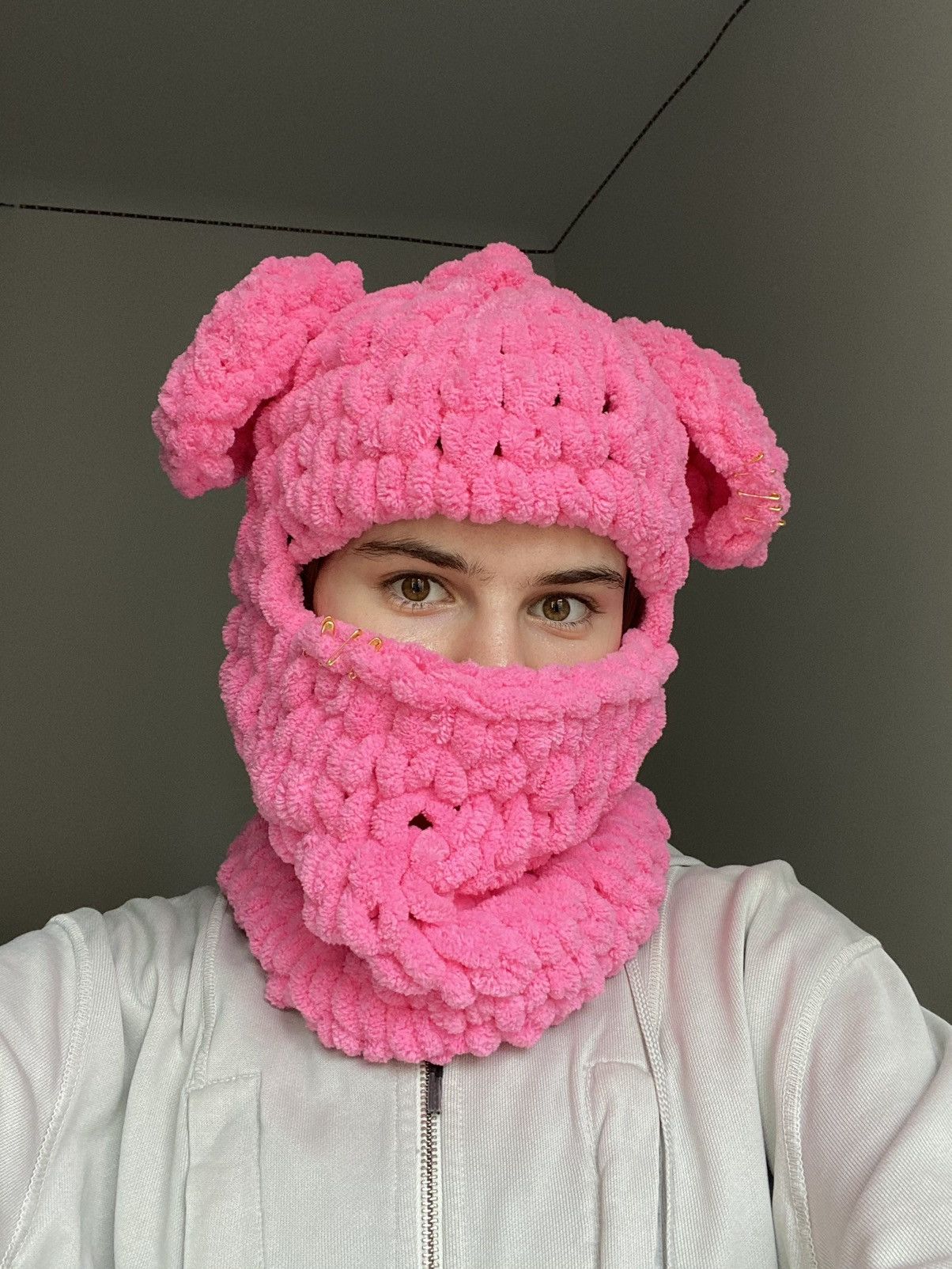 Handmade × Japanese Brand Handmade Knitted Balaclava Ski Mask Bunny Teddy Bear Style Size ONE SIZE - 1 Thumbnail