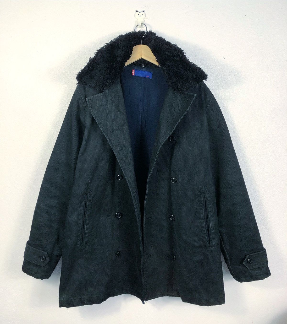 image of Levis x Levis Made Crafted Levi’S Double Breasted Shearling Sherpa Jacket in Black (Size Large)