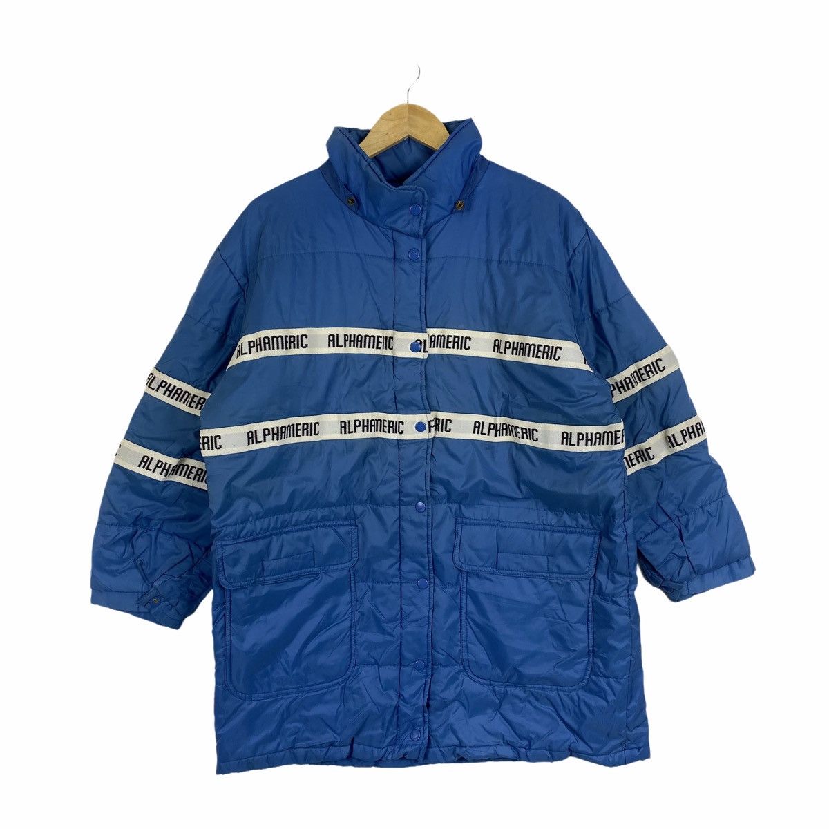 image of Vintage Alpha Meric Small Logo Parkas Long Jacket in Blue, Men's (Size Medium)