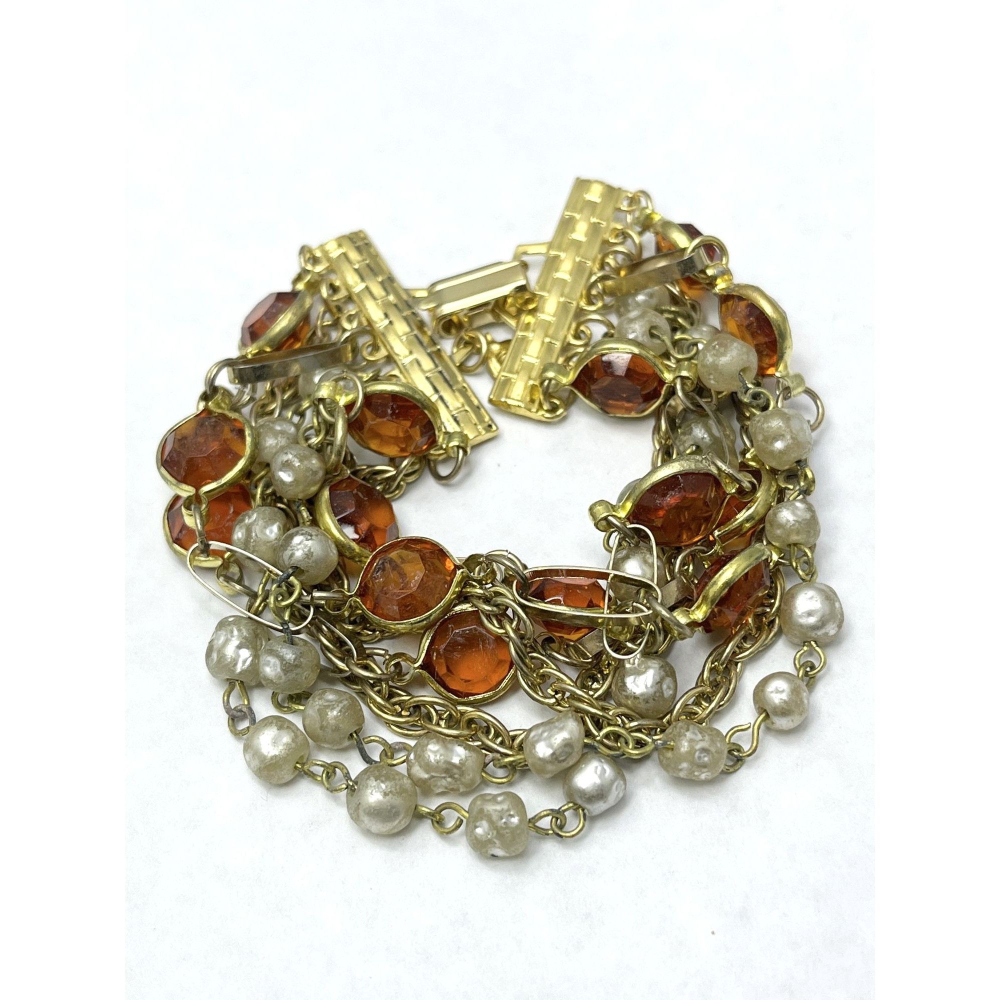Vintage Pearl Crystal Multi Chain Bracelet