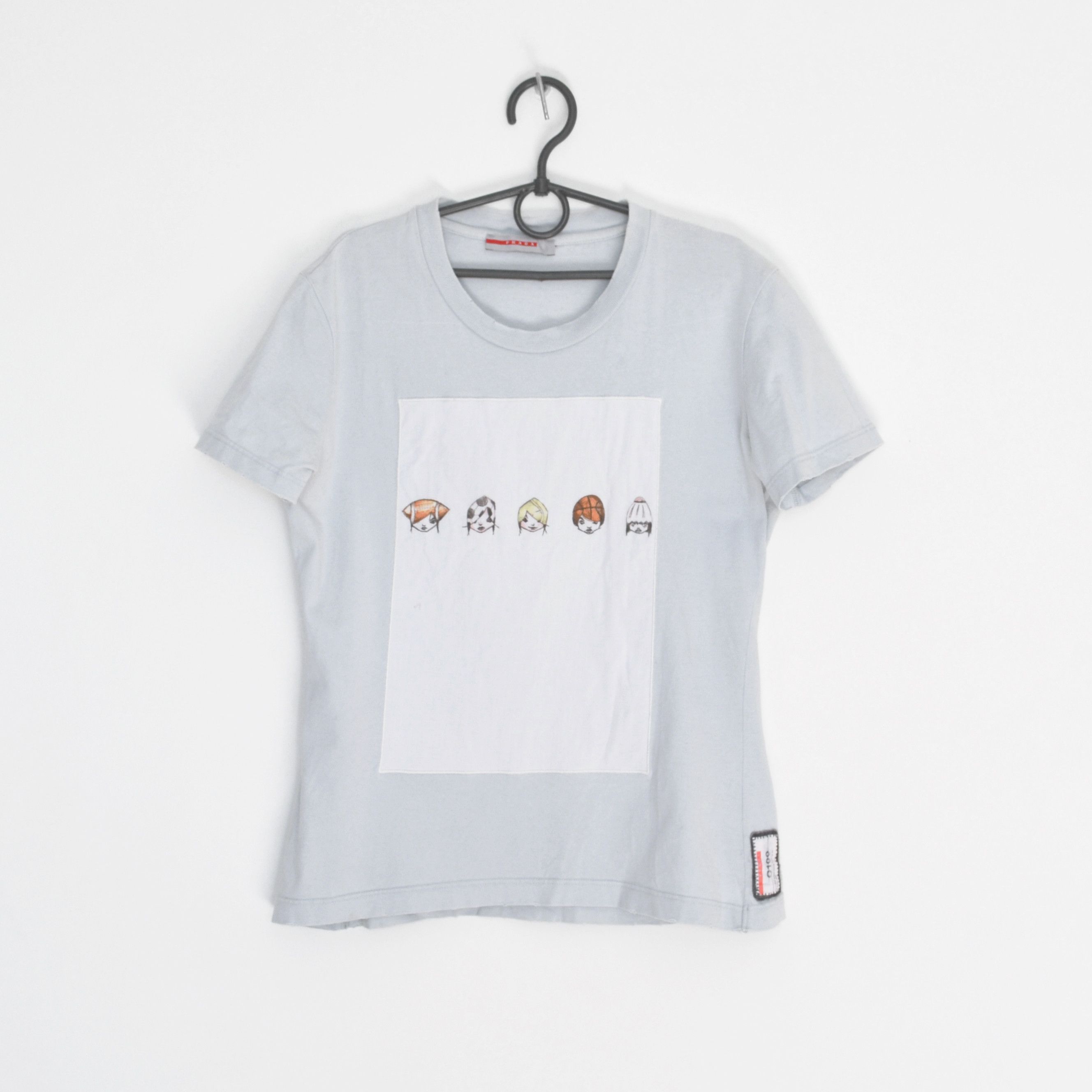 image of Prada T Shirt Logo C100 Unspoken 2006 Print in Light Blue, Women's (Size Small)