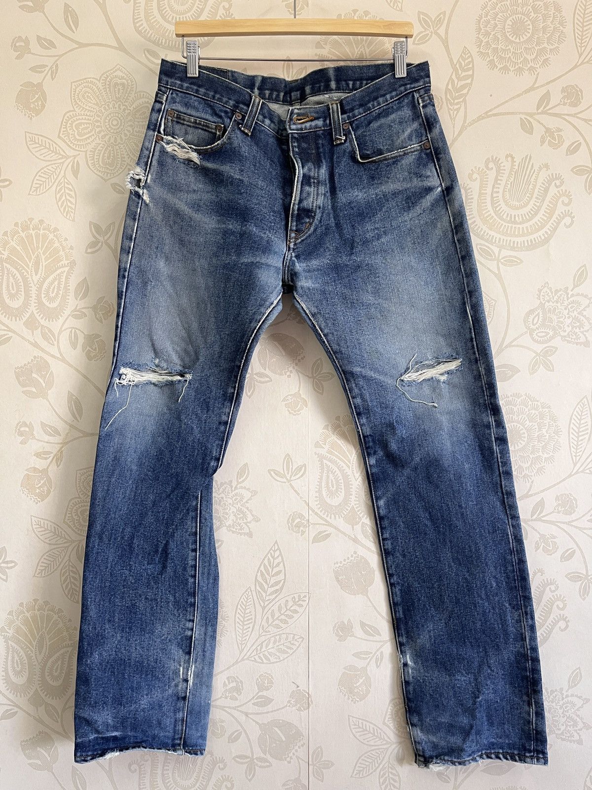 Vintage GRAILS Kojima Genes Japan Blue Buttons Distressed Denim Size US 34 / EU 50 - 22 Thumbnail