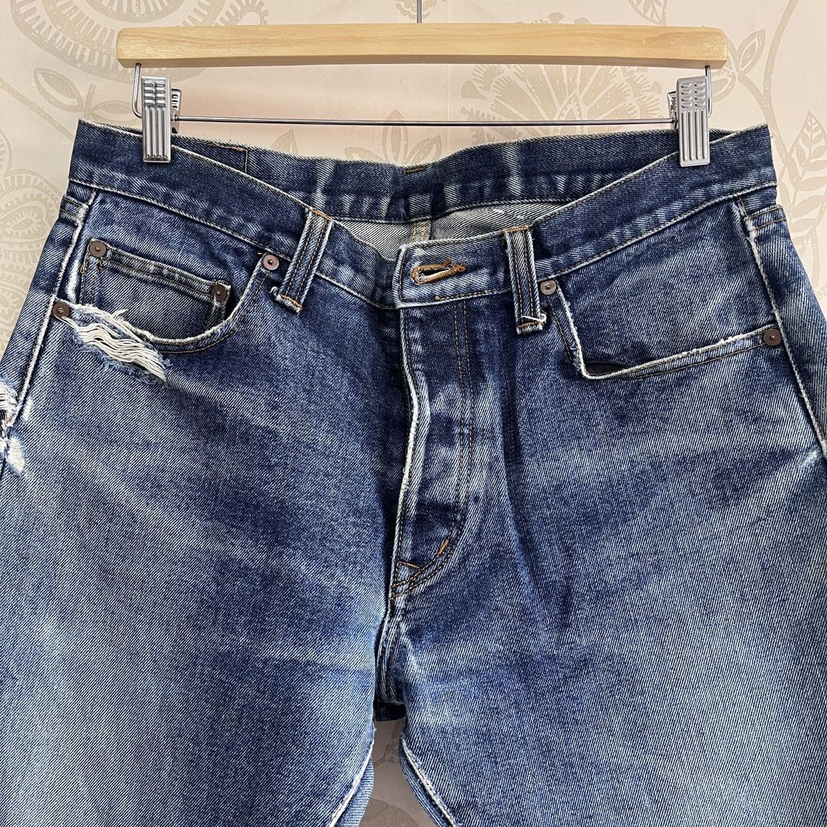 Vintage GRAILS Kojima Genes Japan Blue Buttons Distressed Denim Size US 34 / EU 50 - 20 Thumbnail