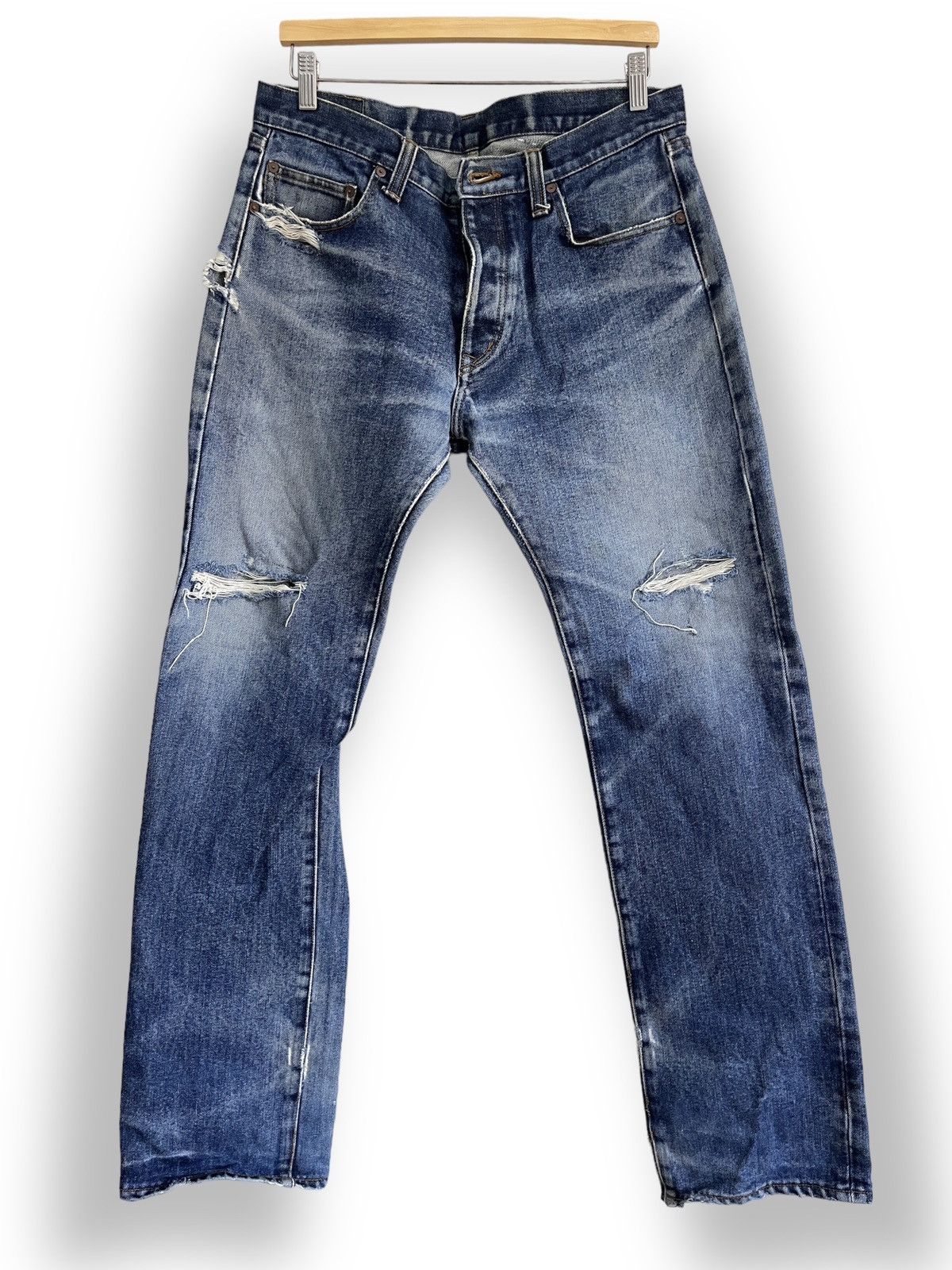 Vintage GRAILS Kojima Genes Japan Blue Buttons Distressed Denim Size US 34 / EU 50 - 1 Thumbnail