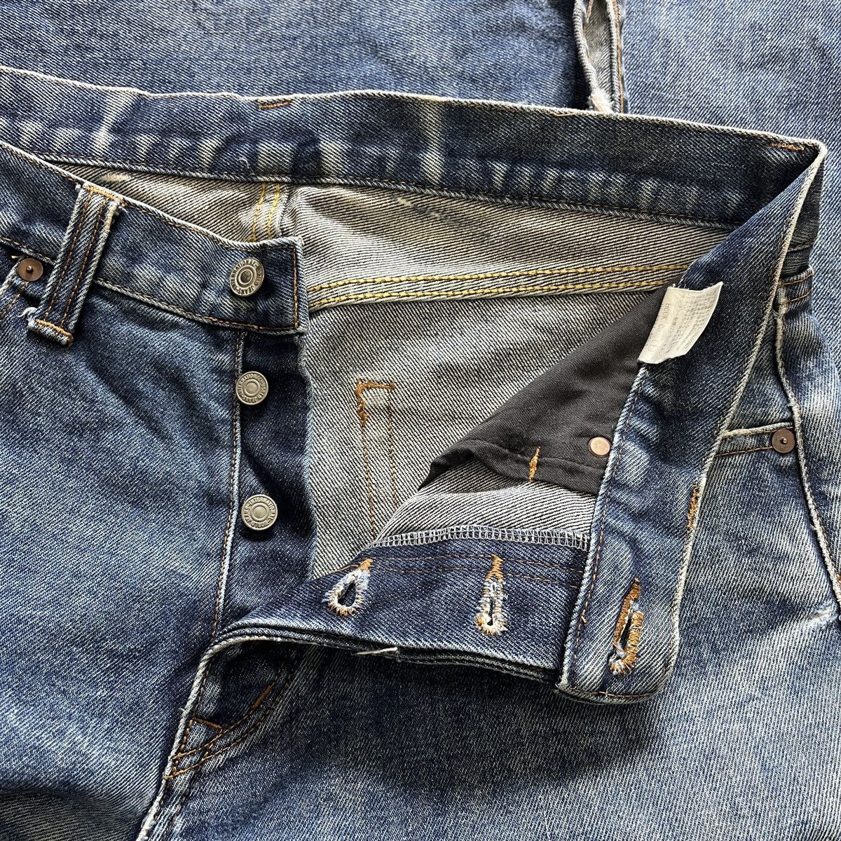 Vintage GRAILS Kojima Genes Japan Blue Buttons Distressed Denim Size US 34 / EU 50 - 18 Thumbnail