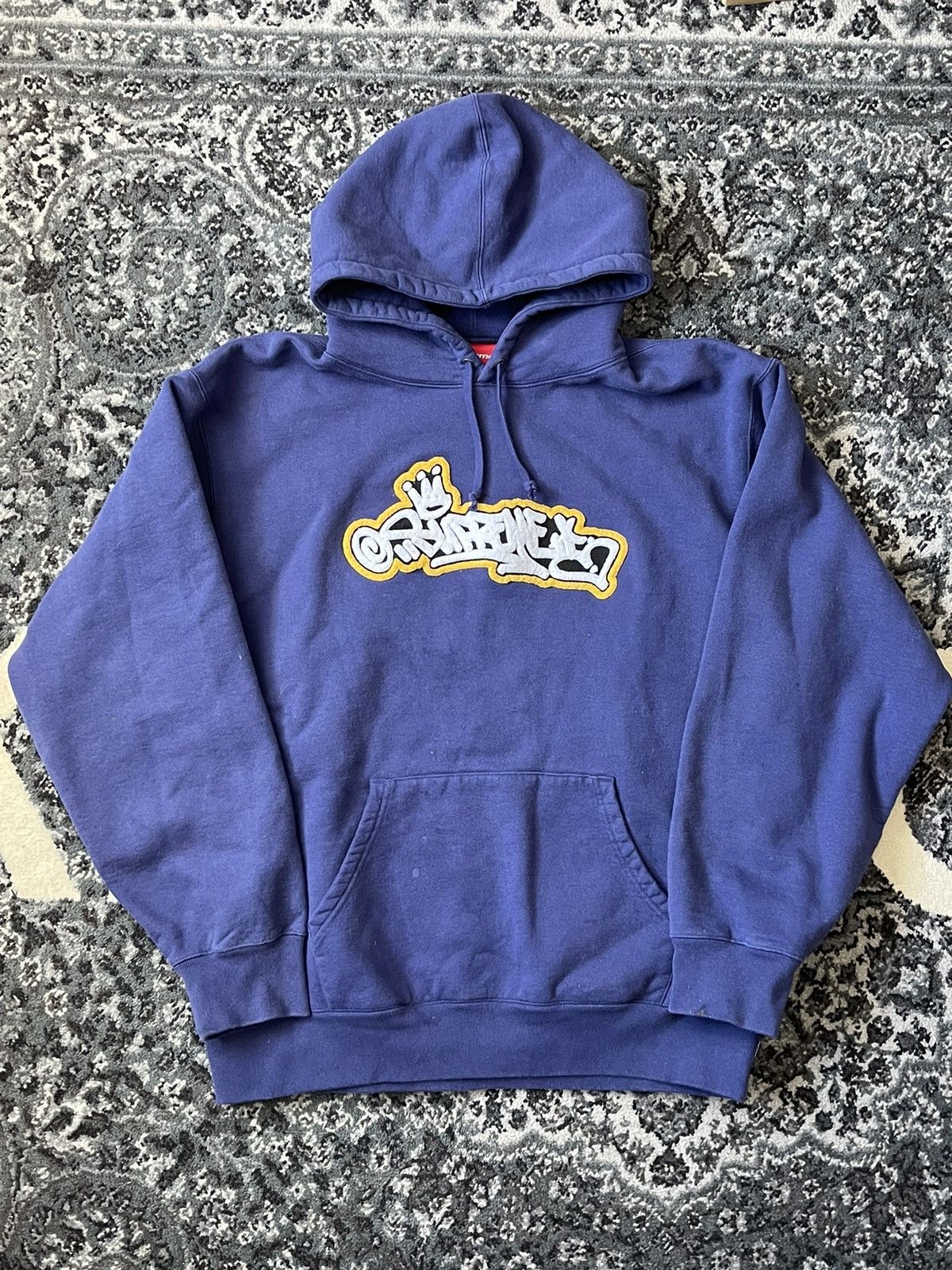 image of Supreme Handstyle Hoodie Navy Size XL in Blue, Men's