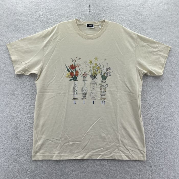 Kith New Kith Vase Shirt Mens Large Relaxed Cream Flower Art Grailed