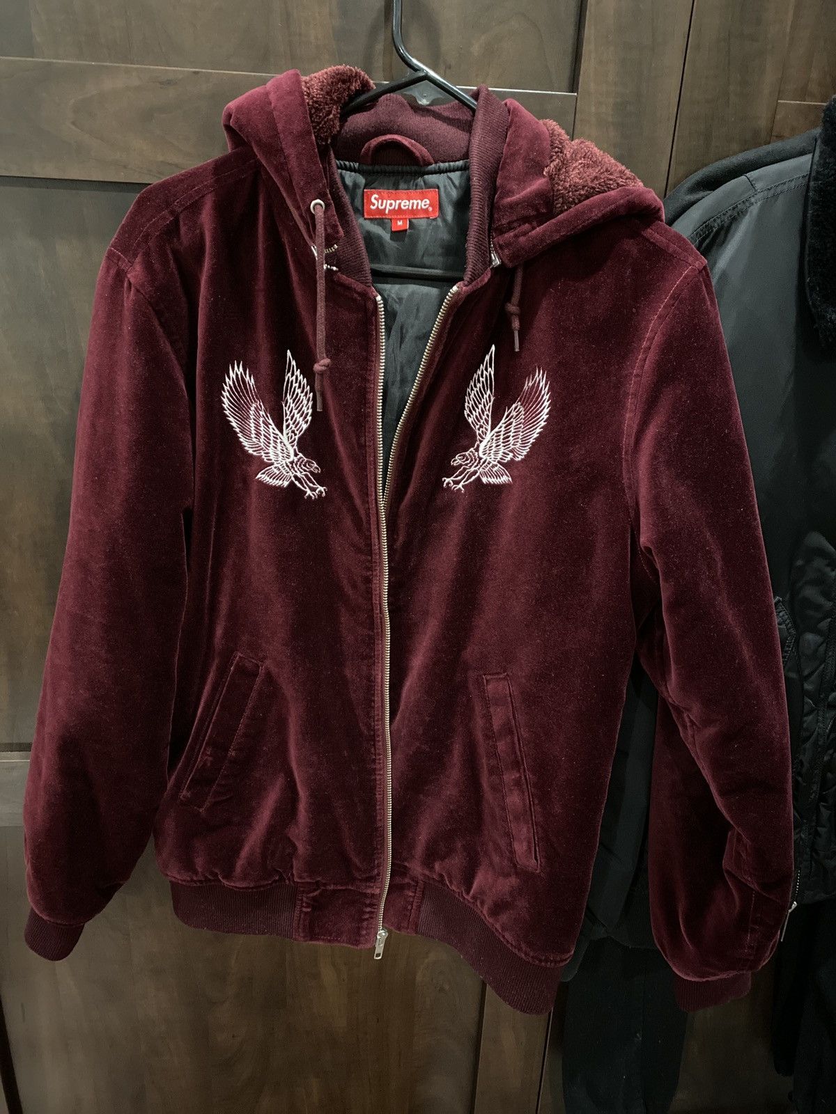 Supreme Supreme Velvet Hooded Bomber 14Aw Hawk Embroidery hoodies