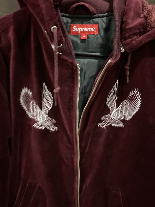 Supreme Supreme Velvet Hooded Bomber 14Aw Hawk Embroidery hoodies