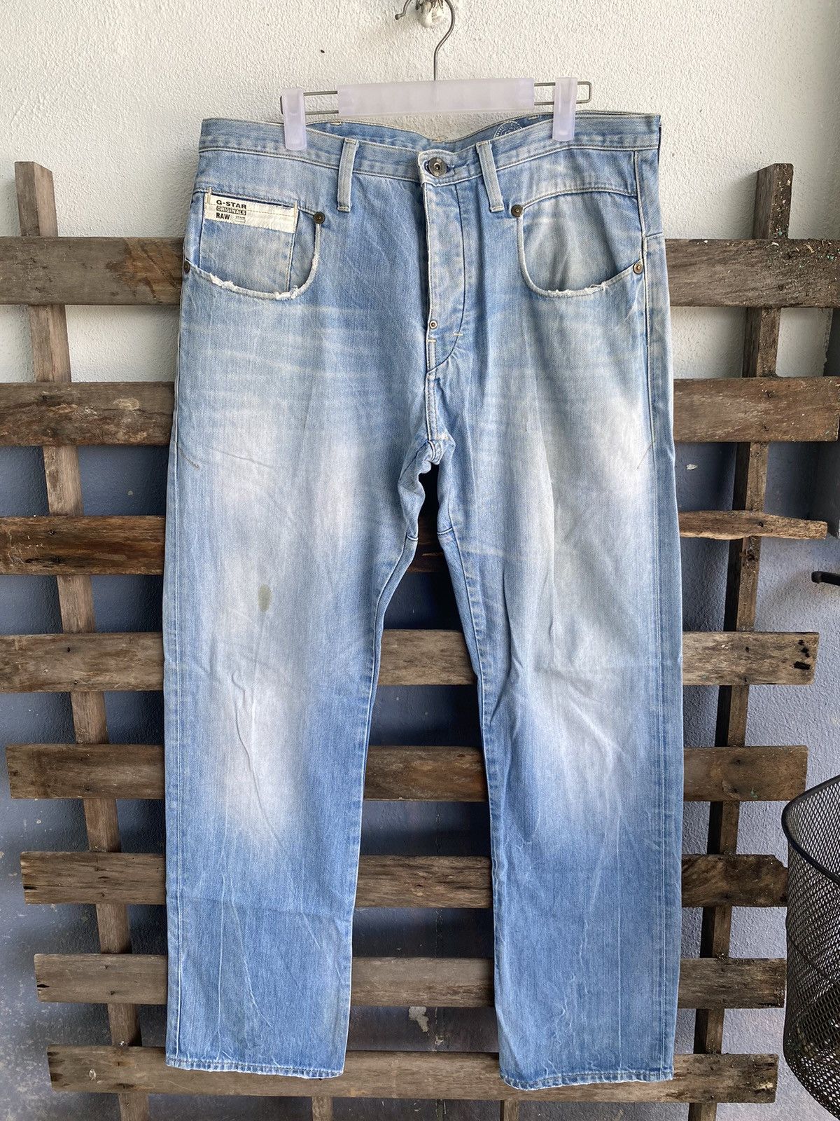 image of G Star Raw x Gstar Vintage G Star 3301 Buckle Back Denim Jeans in Blue, Men's (Size 34)