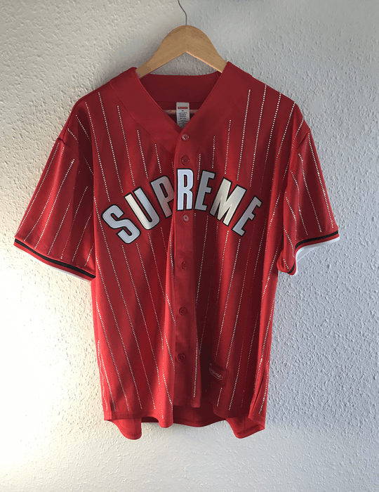 売り出し格安 Supreme Rhinestone Stripe BaseballJersey - トップス