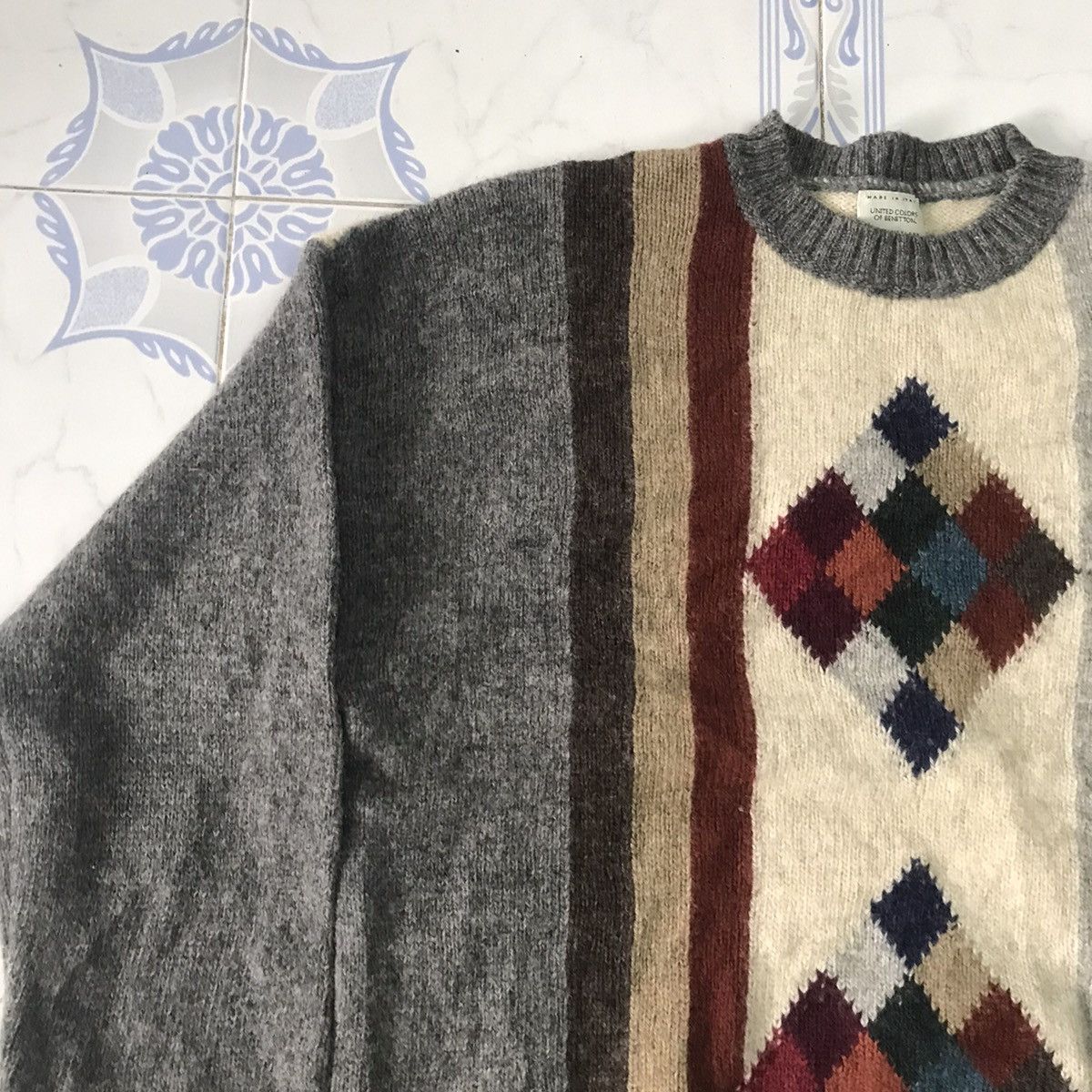 United Colors Of Benetton Pure Shetland New Wool Knitwear Jumper Made in Italy Size US L / EU 52-54 / 3 - 6 Thumbnail