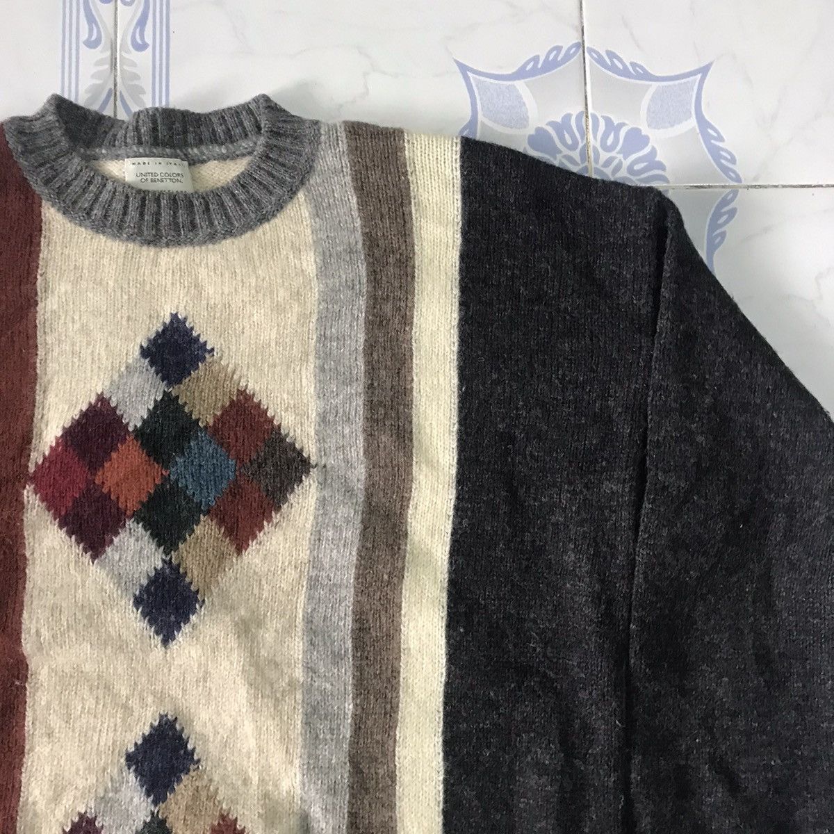 United Colors Of Benetton Pure Shetland New Wool Knitwear Jumper Made in Italy Size US L / EU 52-54 / 3 - 5 Thumbnail