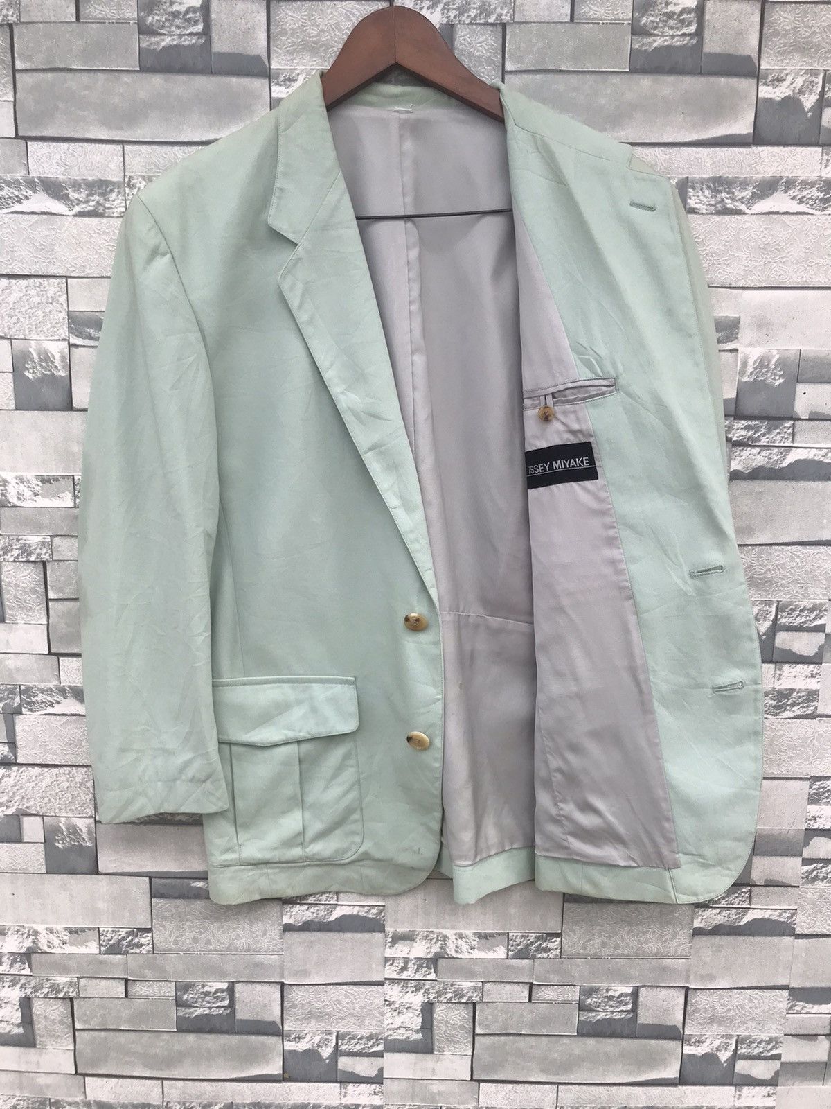 Issey Miyake Vintage 80s Issey Miyake Men Sage Green Linen Blazer Jacket Size US M / EU 48-50 / 2 - 4 Thumbnail
