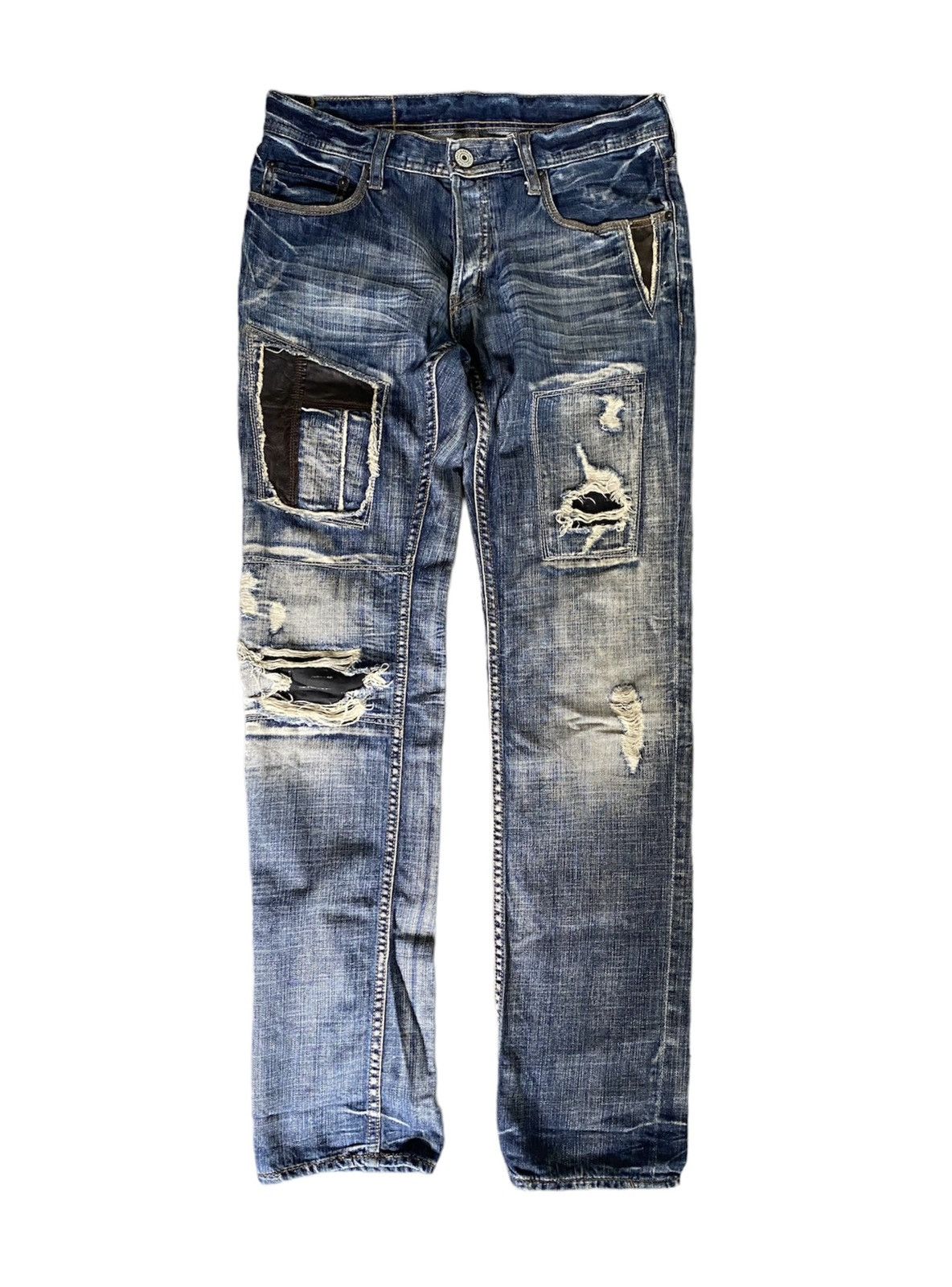 image of Beauty Beast x Yasuyuki Ishii Difference Rupert Japan Leather Patch Distressed Denim (Size 32)