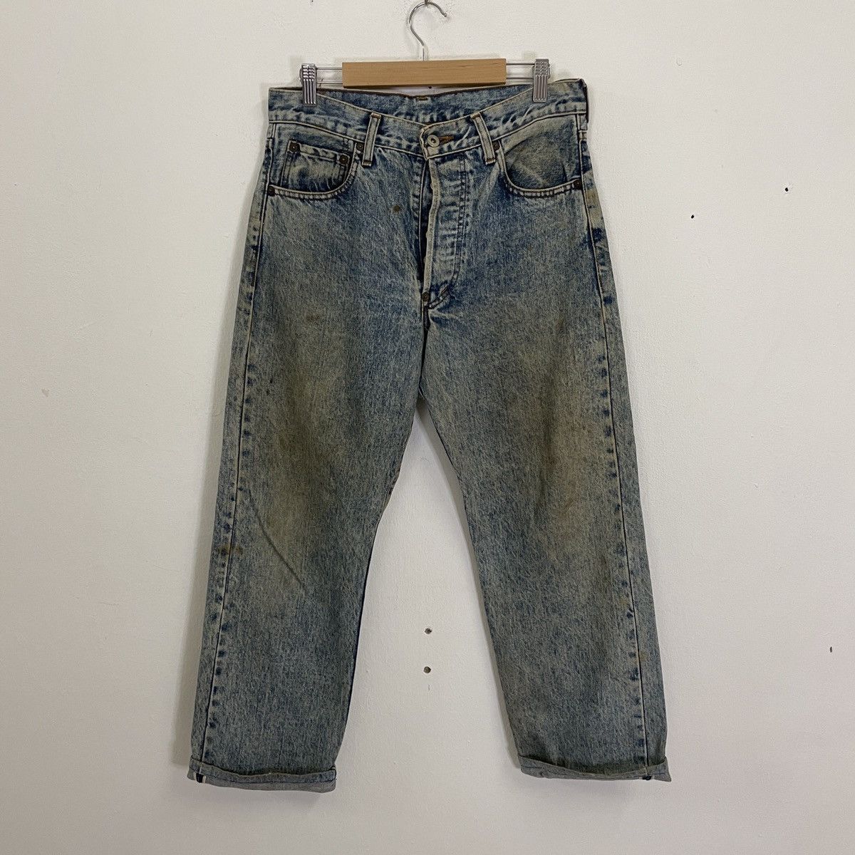 image of Vintage 80's Levis Big E Kurt Cobain Selvedge Redline Denim in White Blue, Men's (Size 35)