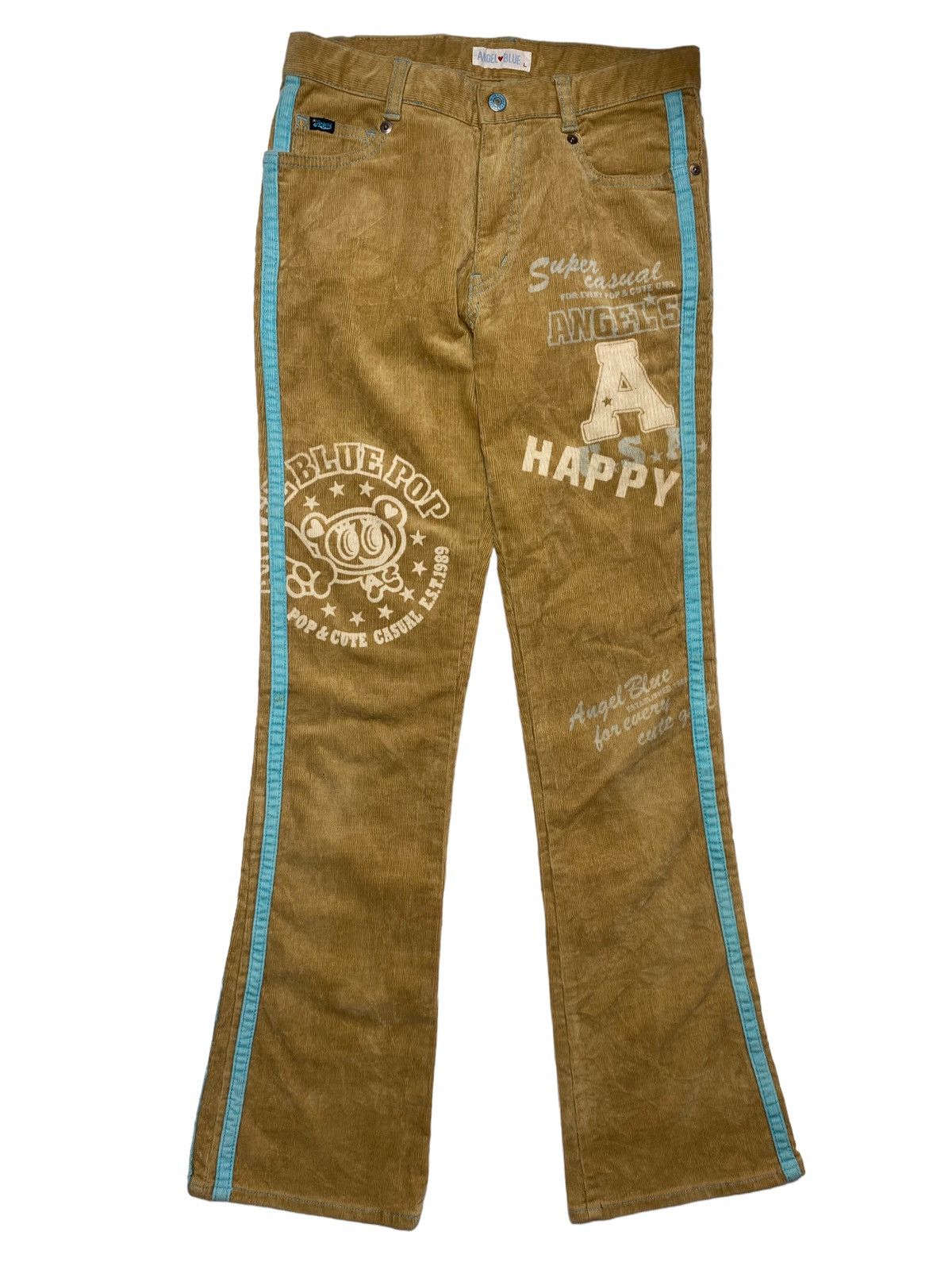 Hysteric Glamour × Japanese Brand 2000s Angel Blue - Flared Mascots Corduroy Pants Size US 29 - 1 Thumbnail