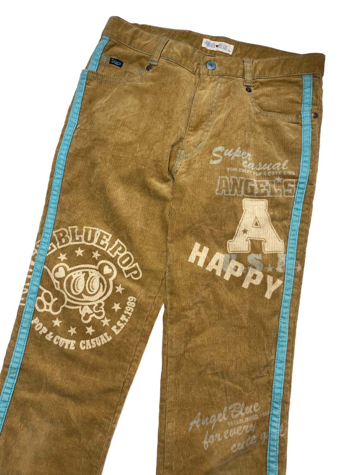 Hysteric Glamour × Japanese Brand 2000s Angel Blue - Flared Mascots Corduroy Pants Size US 29 - 3 Thumbnail