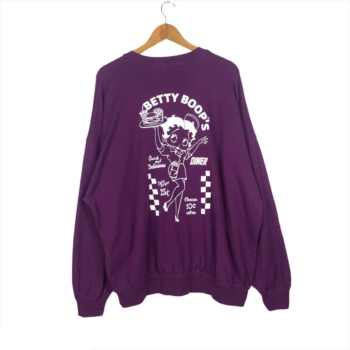 image of Cartoon Network x Movie Vintage Betty Boop Big Logo Jumper Pullover Sweatshirt in Purple (Size 2XL)