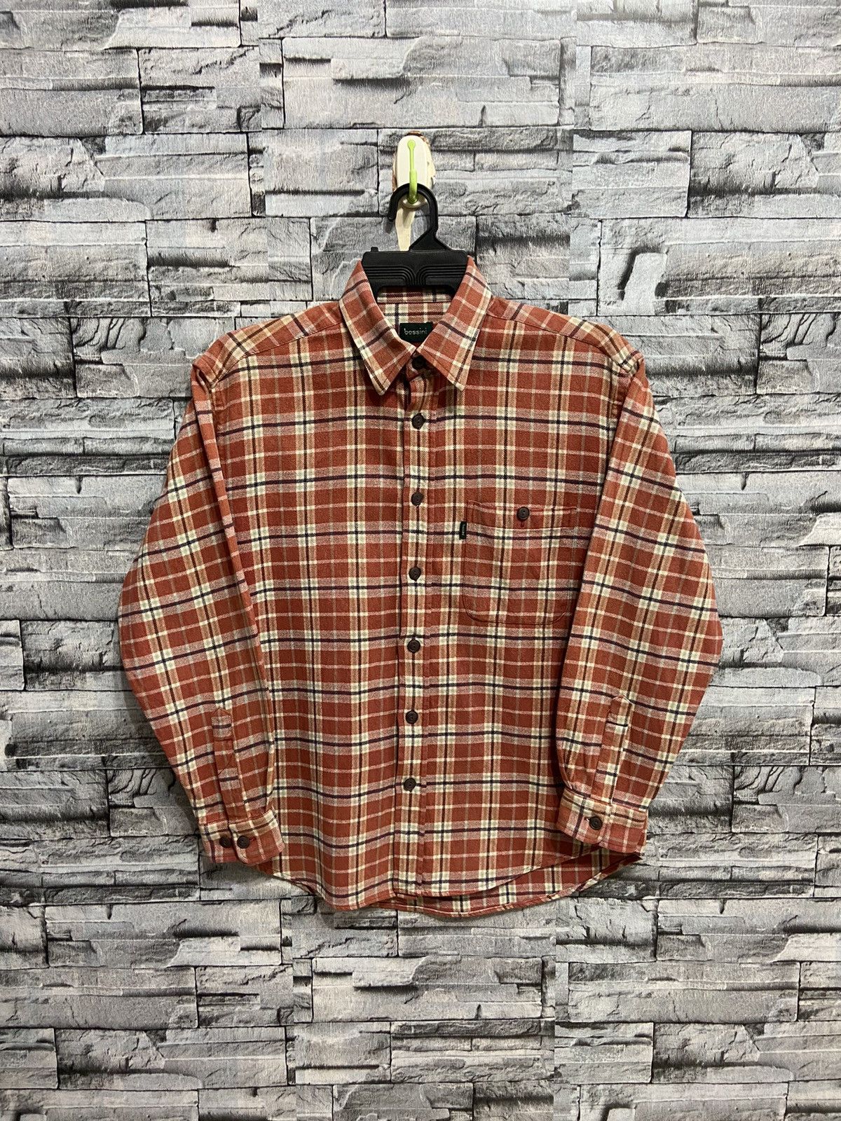 Japanese Brand Vintage Bossini Flannel single pocket plaid design Size US L / EU 52-54 / 3 - 1 Thumbnail