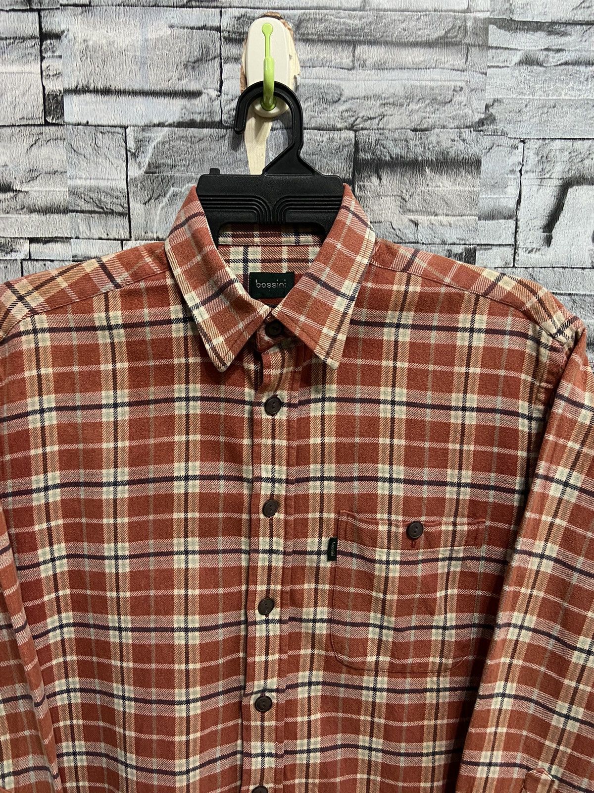 Japanese Brand Vintage Bossini Flannel single pocket plaid design Size US L / EU 52-54 / 3 - 2 Thumbnail