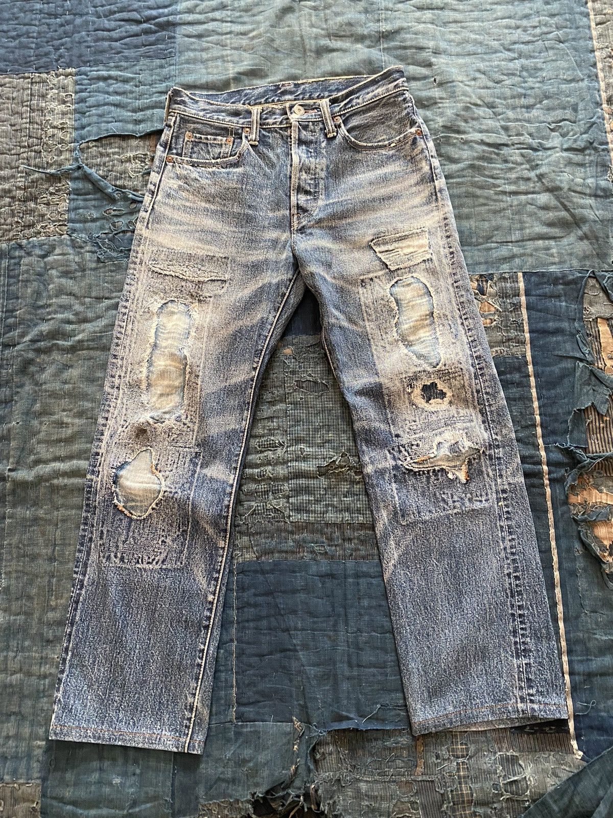 image of Kapital Patchwork Damaged Denim in Indigo, Men's (Size 30)