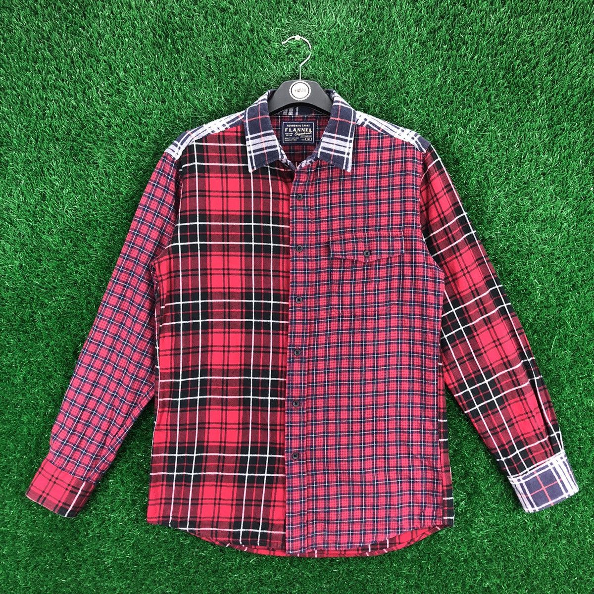 image of Flannel Multi Plaid Checker Single Pocket in Red, Women's (Size Small)