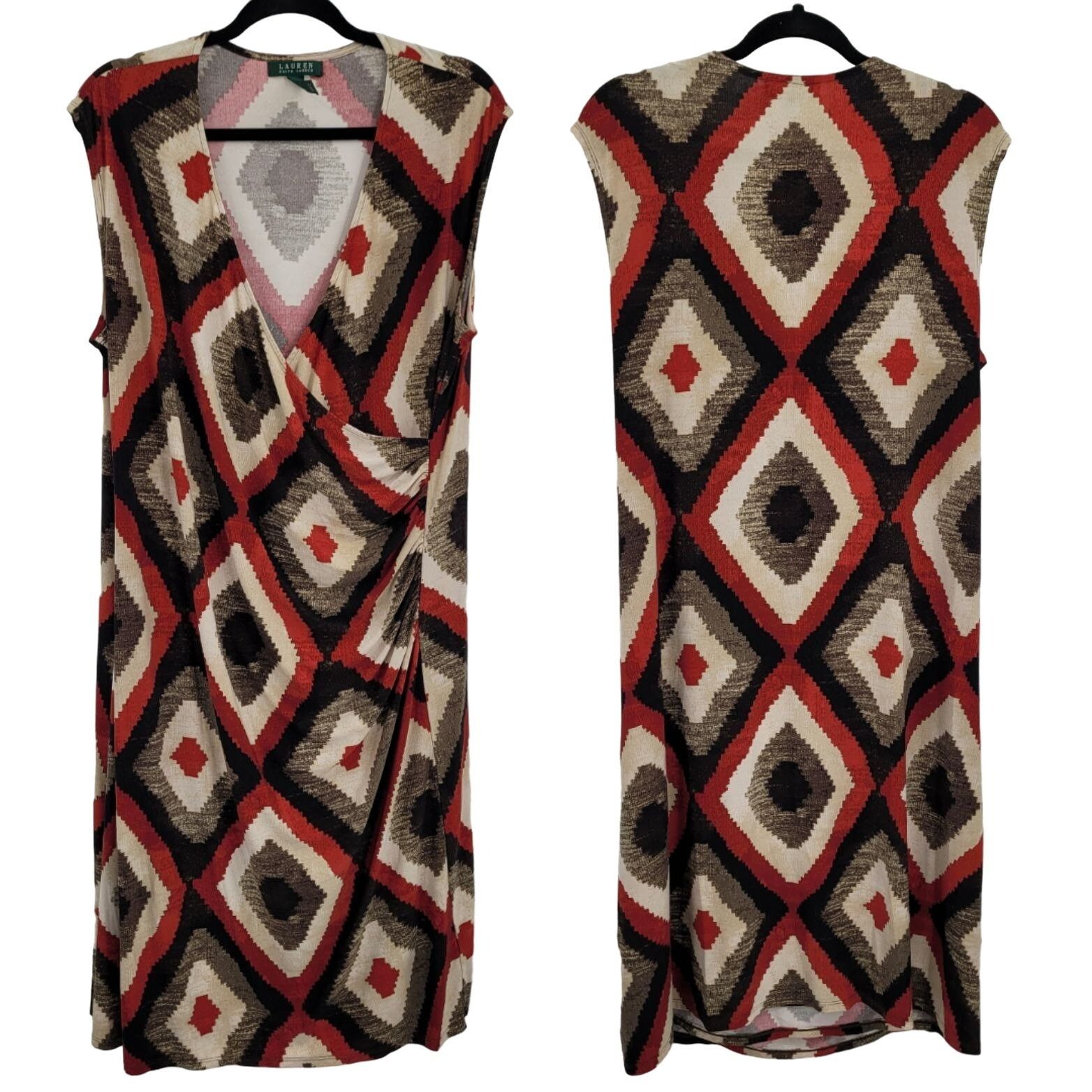 80's Ralph Lauren Dress 2X Mock Wrap Midi Southwestern