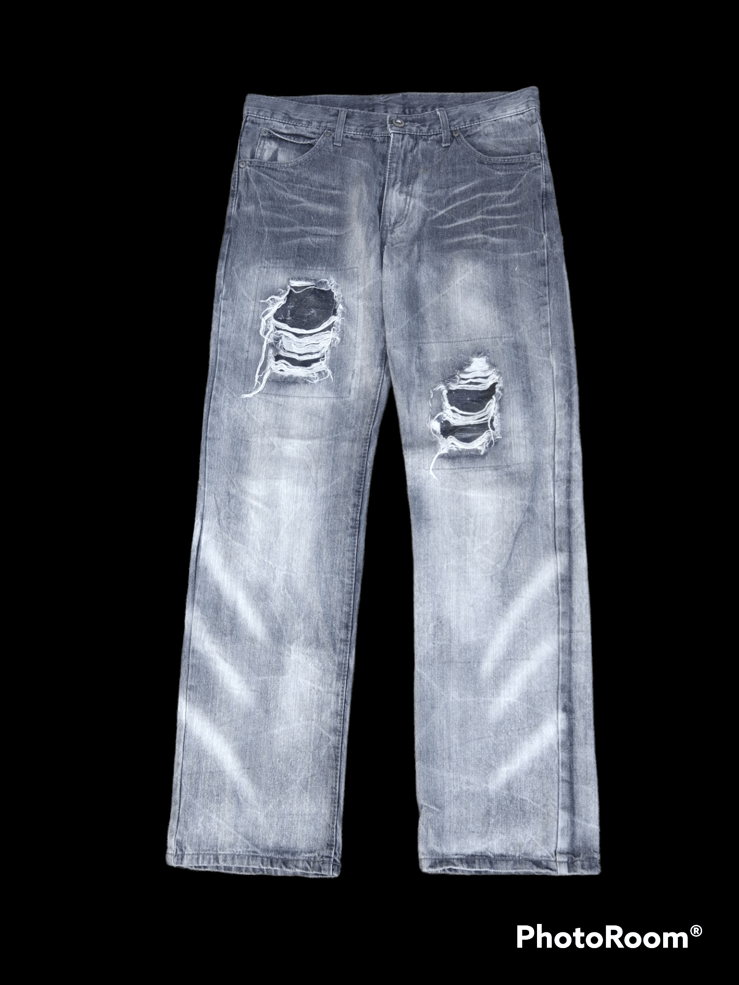 Japanese Brand SUPER SICK WASHED GREY PACTHWORK OG DENIM PANTS Size US 33 - 1 Thumbnail