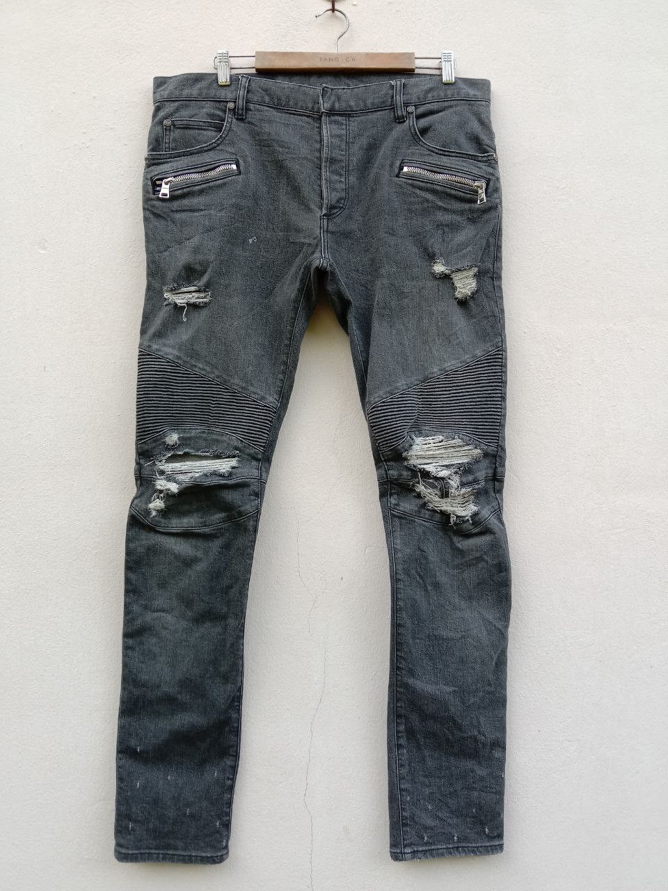 image of Balmain Paris Biker Slim Distressed Elastic Denim Jeans, Men's (Size 35)