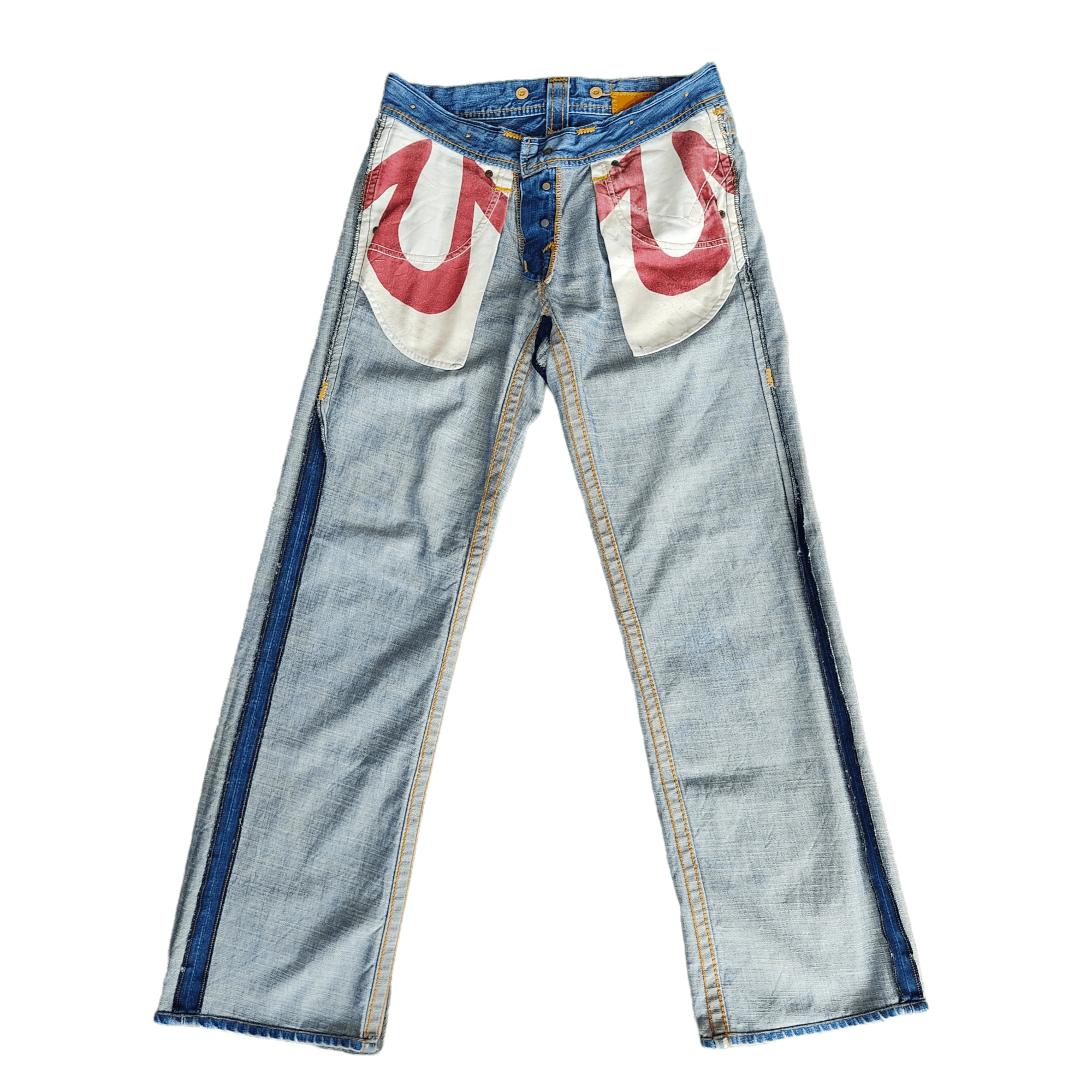 Beauty Beast True Religion Jean Leather Patch Blue Denim Pants Size US 33 - 11 Thumbnail