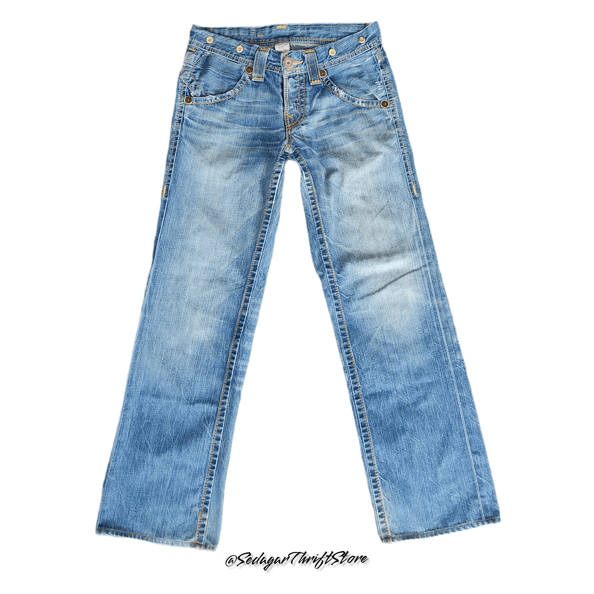 Beauty Beast True Religion Jean Leather Patch Blue Denim Pants Size US 33 - 1 Thumbnail