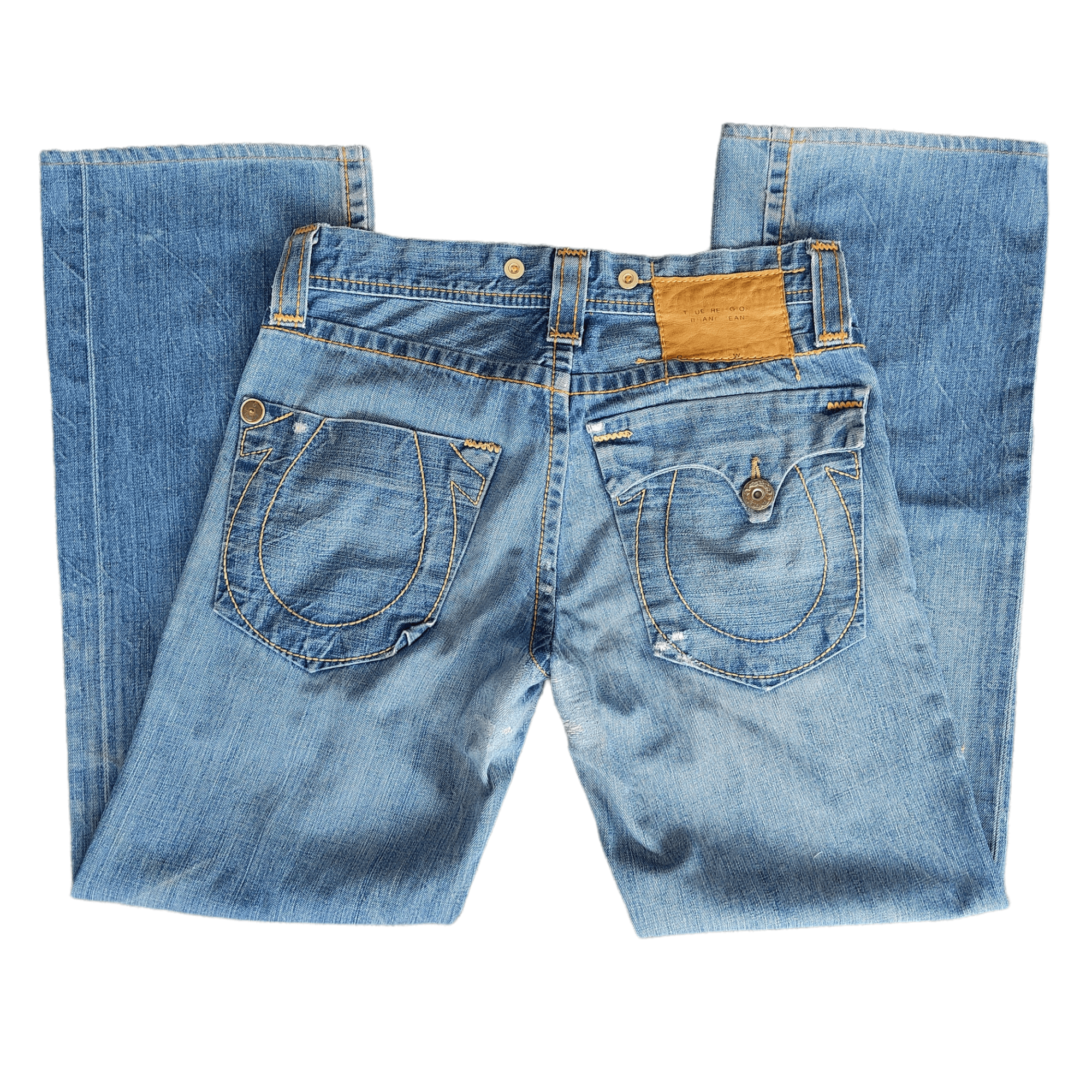 Beauty Beast True Religion Jean Leather Patch Blue Denim Pants Size US 33 - 4 Thumbnail