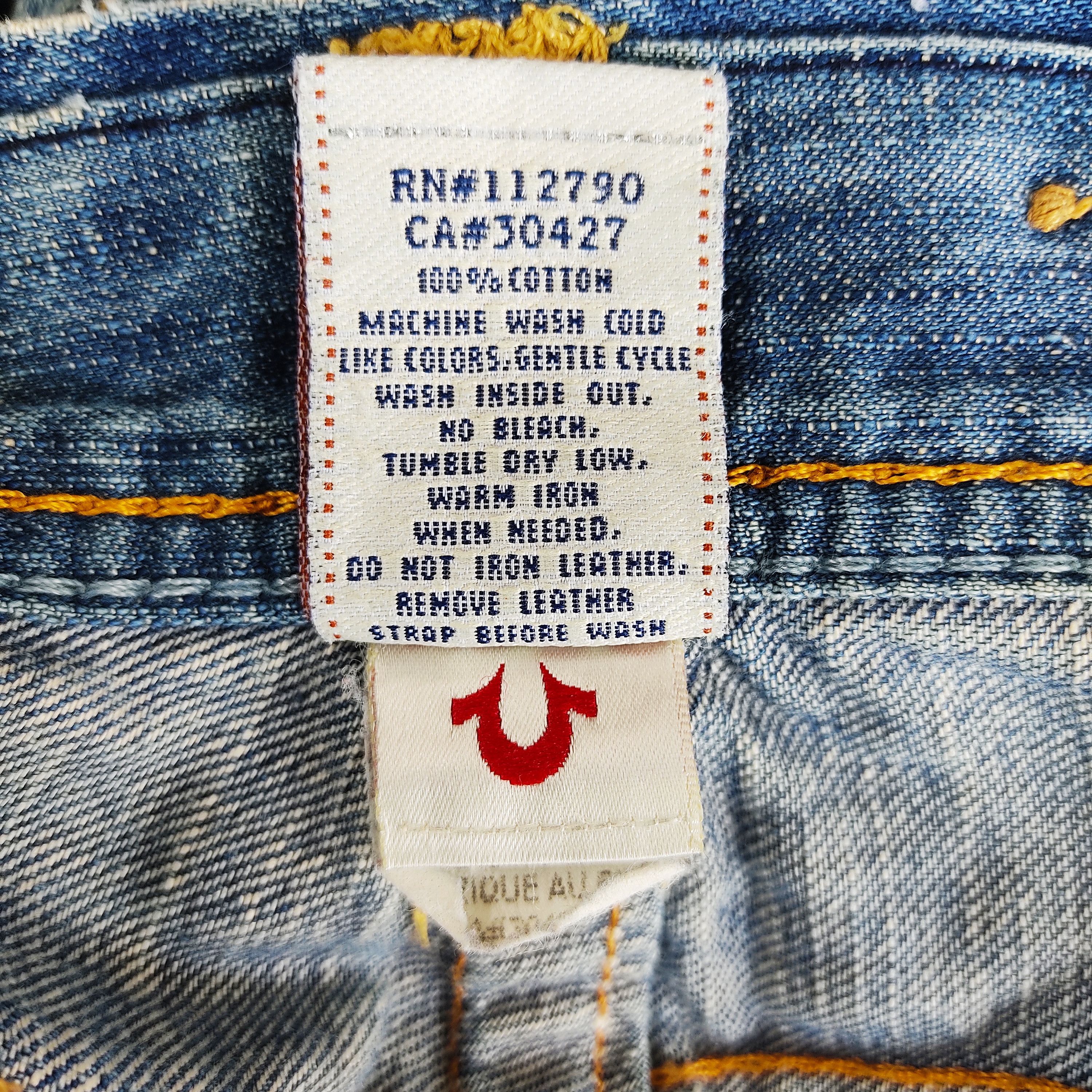 Beauty Beast True Religion Jean Leather Patch Blue Denim Pants Size US 33 - 15 Thumbnail
