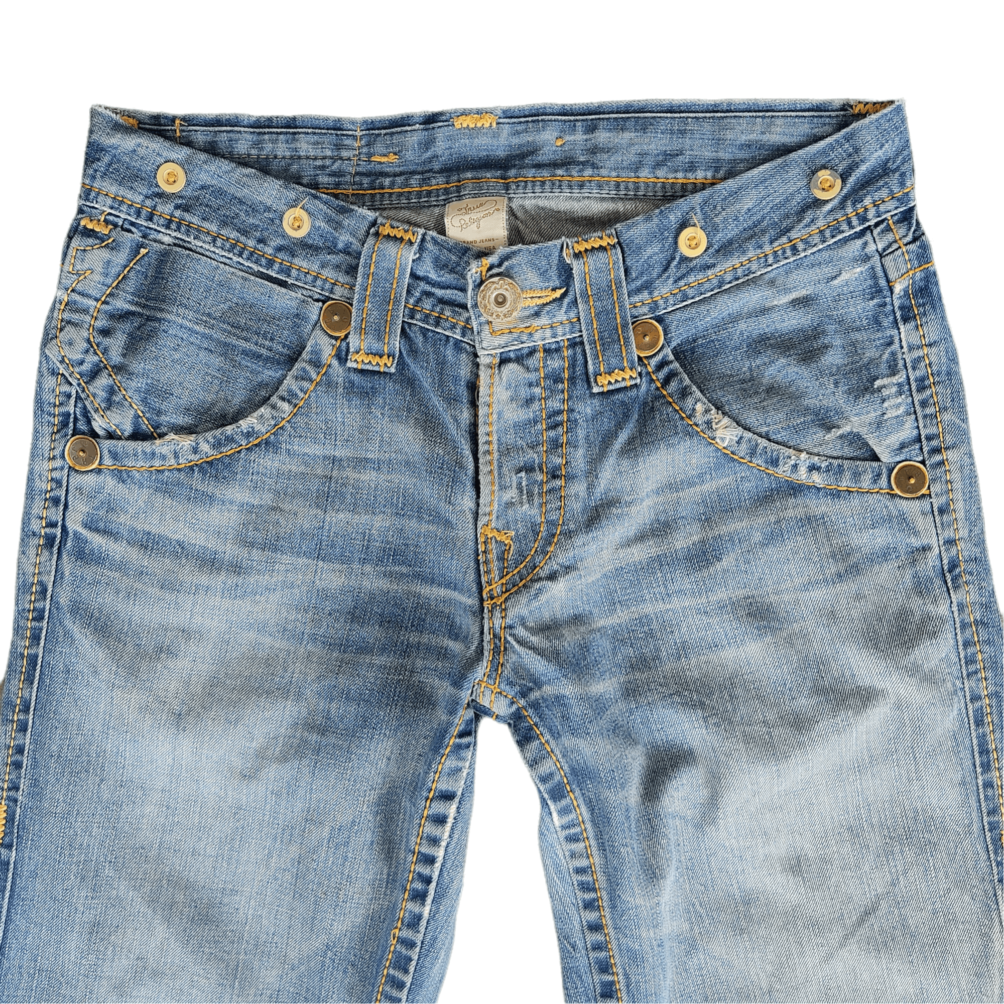 Beauty Beast True Religion Jean Leather Patch Blue Denim Pants Size US 33 - 5 Thumbnail