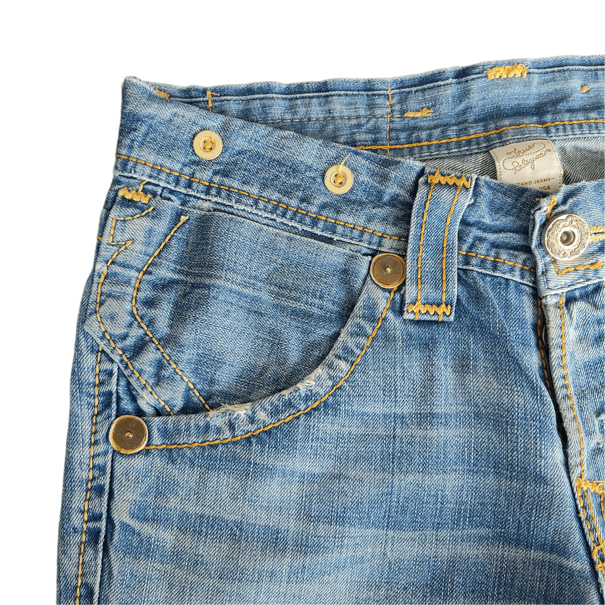 Beauty Beast True Religion Jean Leather Patch Blue Denim Pants Size US 33 - 8 Thumbnail