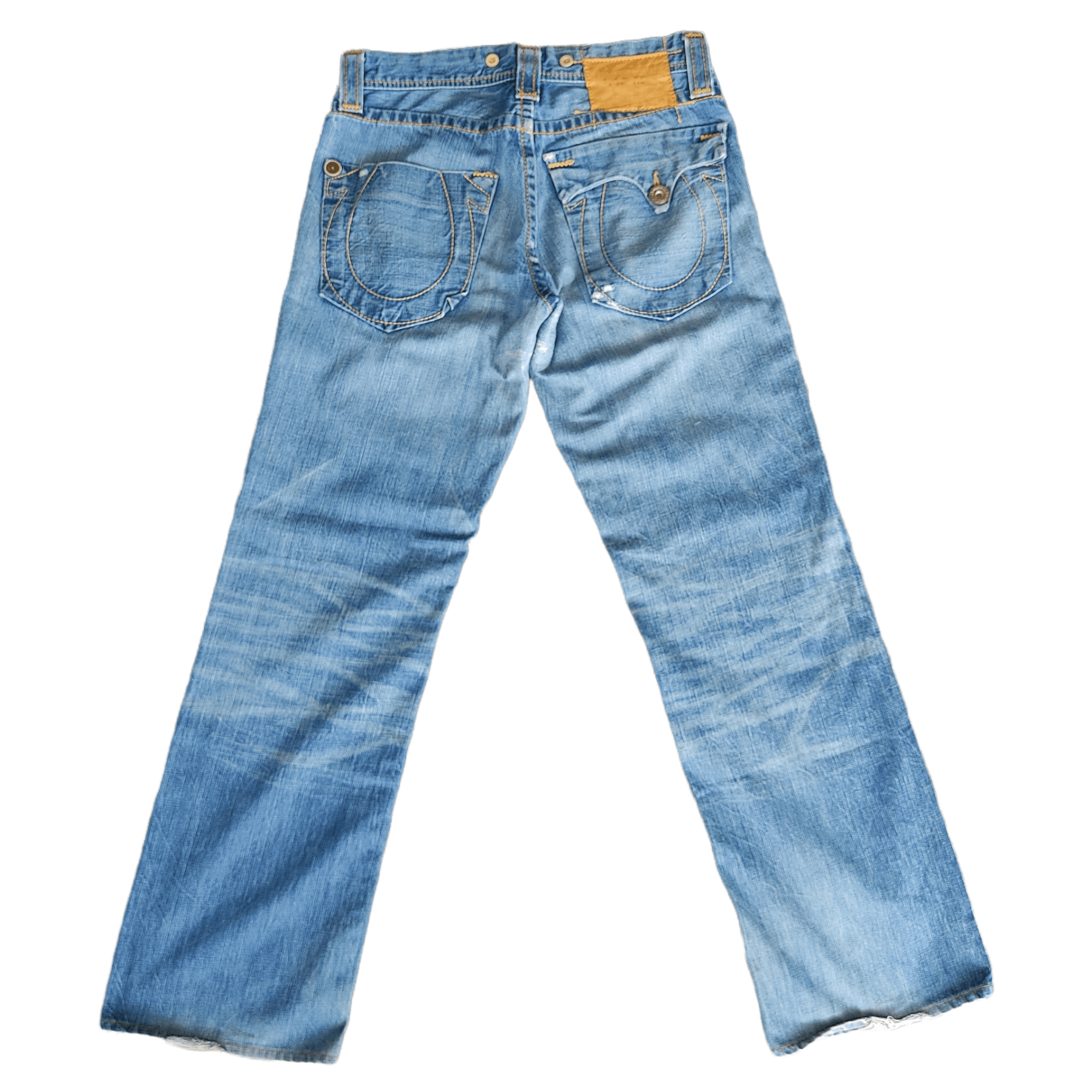 Beauty Beast True Religion Jean Leather Patch Blue Denim Pants Size US 33 - 2 Thumbnail