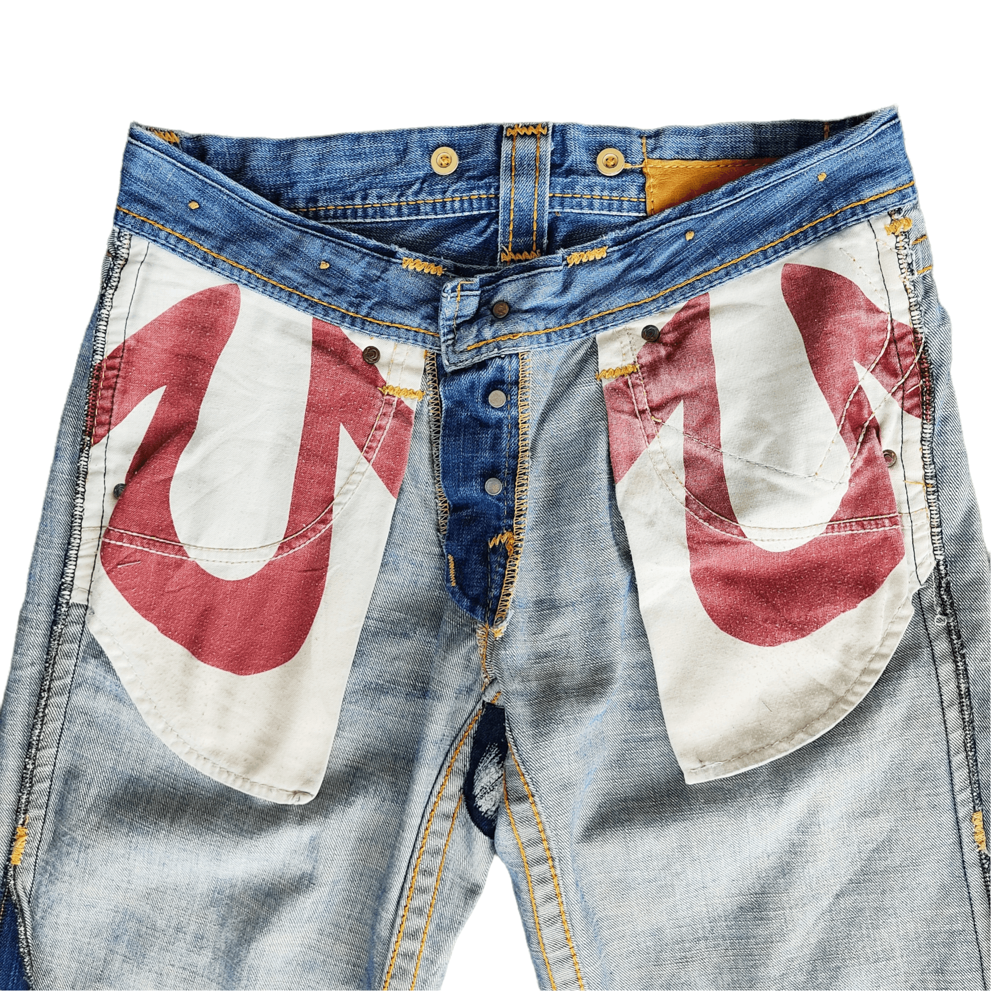 Beauty Beast True Religion Jean Leather Patch Blue Denim Pants Size US 33 - 12 Thumbnail