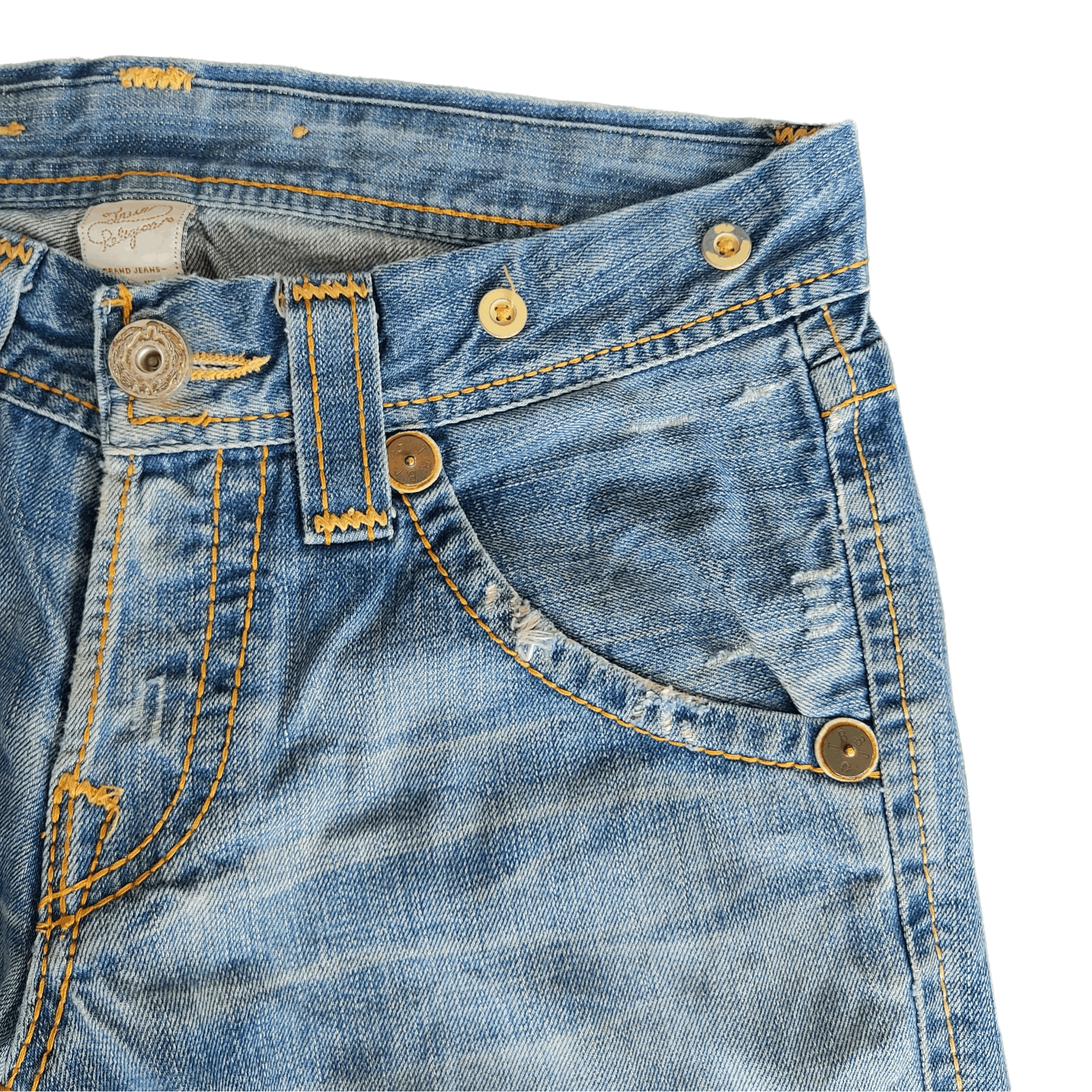 Beauty Beast True Religion Jean Leather Patch Blue Denim Pants Size US 33 - 7 Thumbnail