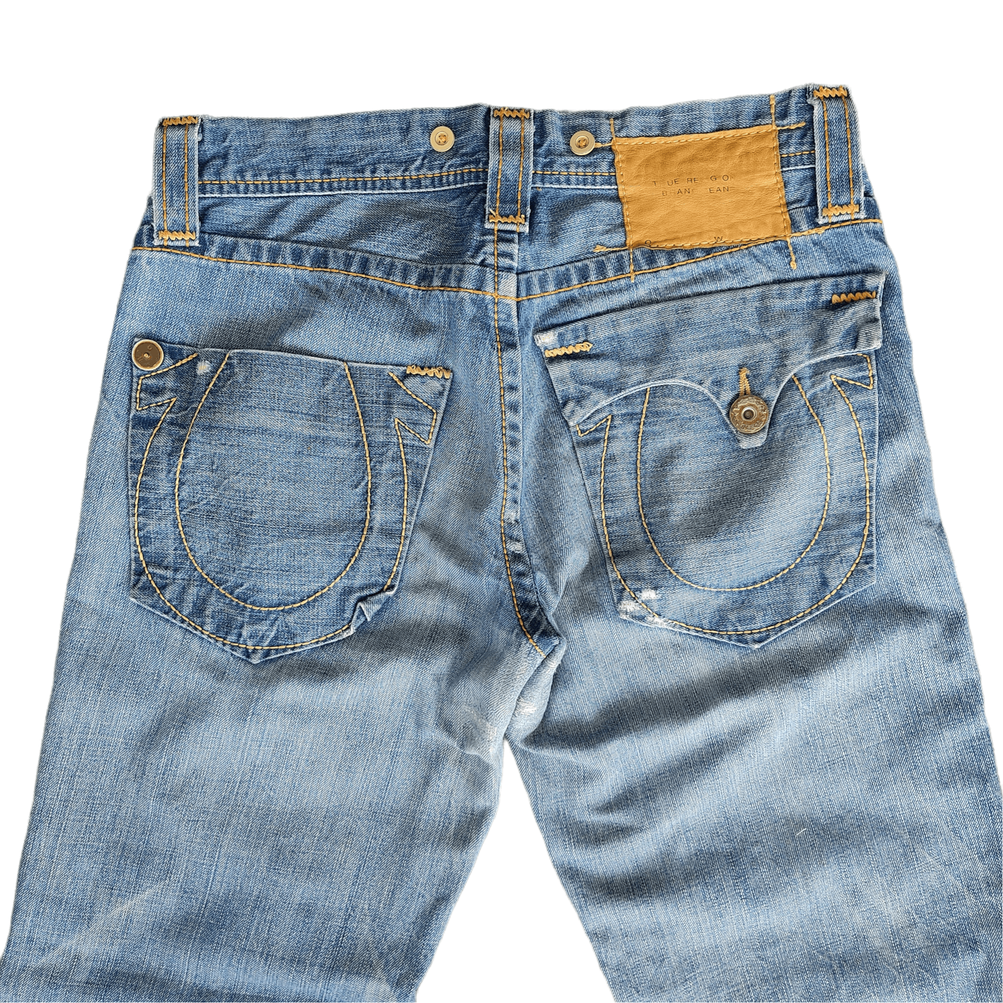 Beauty Beast True Religion Jean Leather Patch Blue Denim Pants Size US 33 - 6 Thumbnail