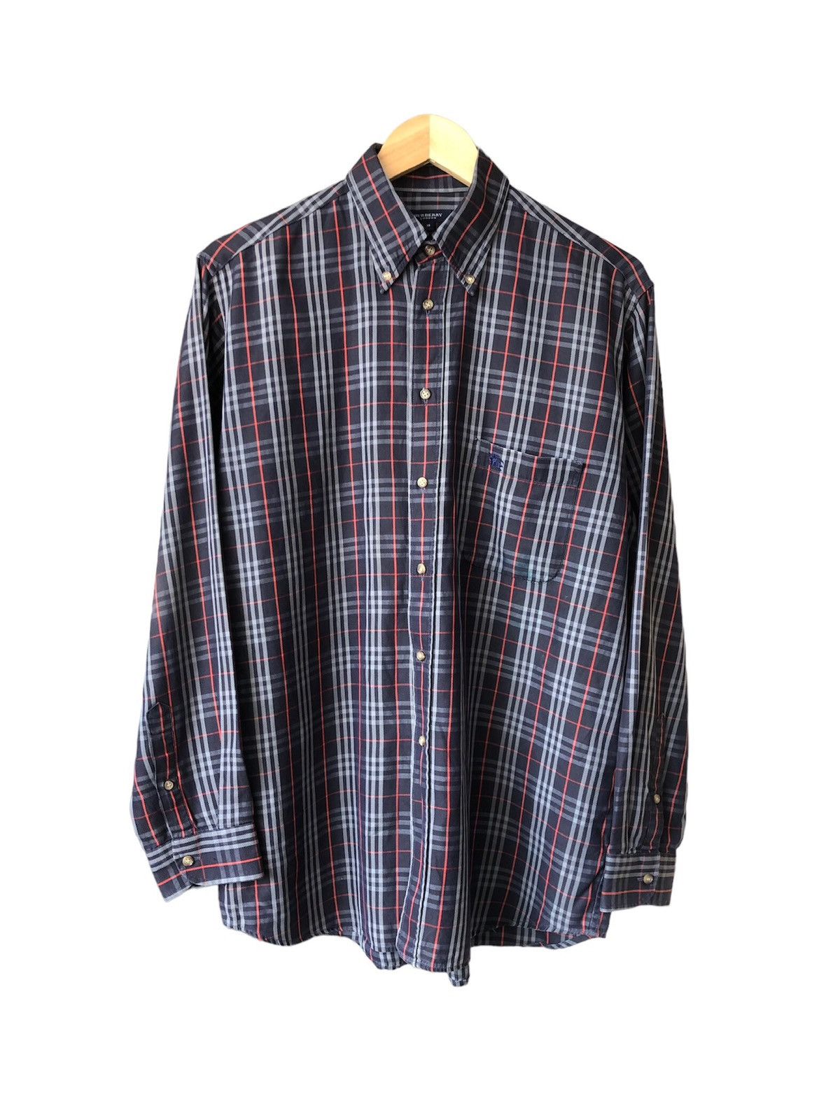 image of Vintage Burberry London Nova Check Button Up Shirt in Blue, Men's (Size XL)