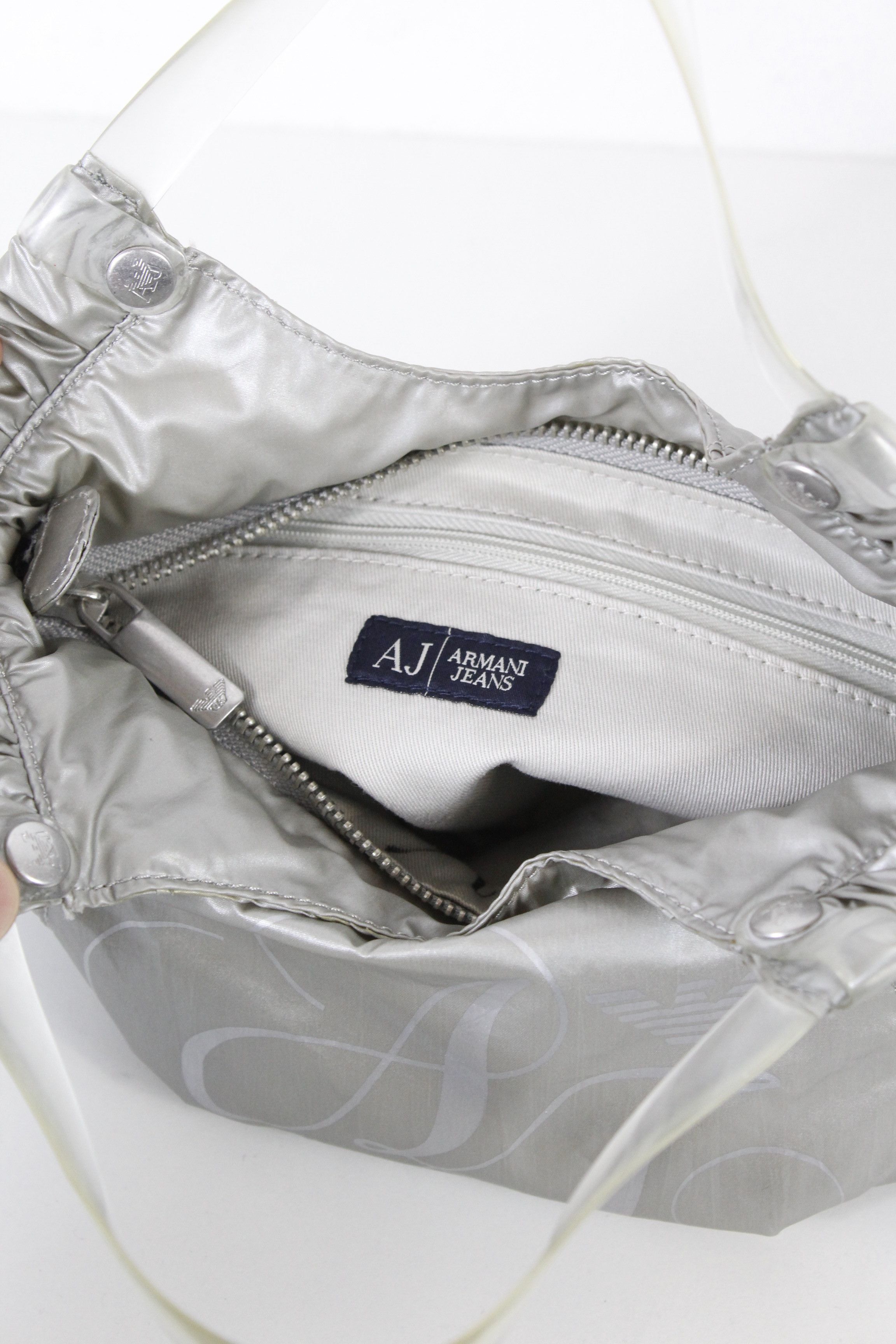 Armani × Giorgio Armani × Vintage Vintage Giorgio Armani Silver Logo PVC Handle Bag Y2K Size ONE SIZE - 10 Thumbnail