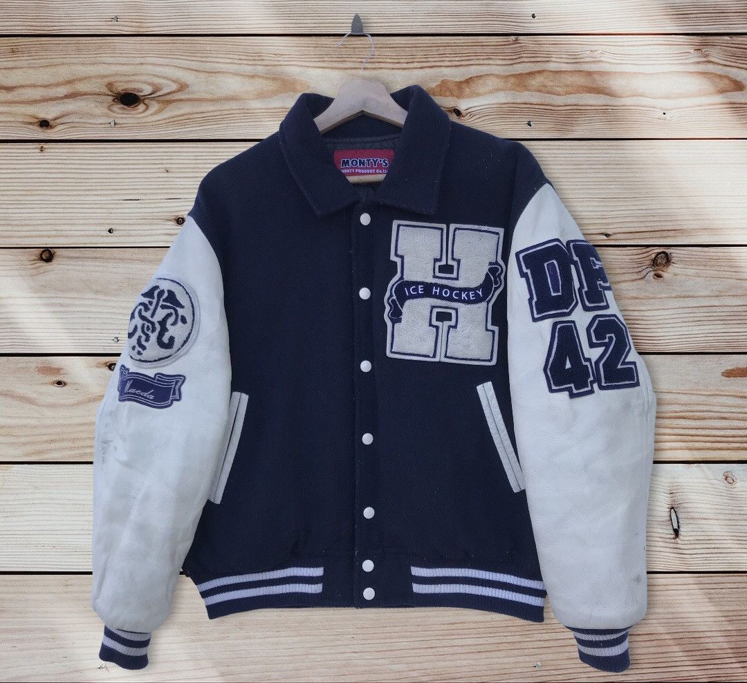 Vintage Vintage Montys Varsity Jacket Leather Sleeve Size US M / EU 48-50 / 2 - 2 Thumbnail