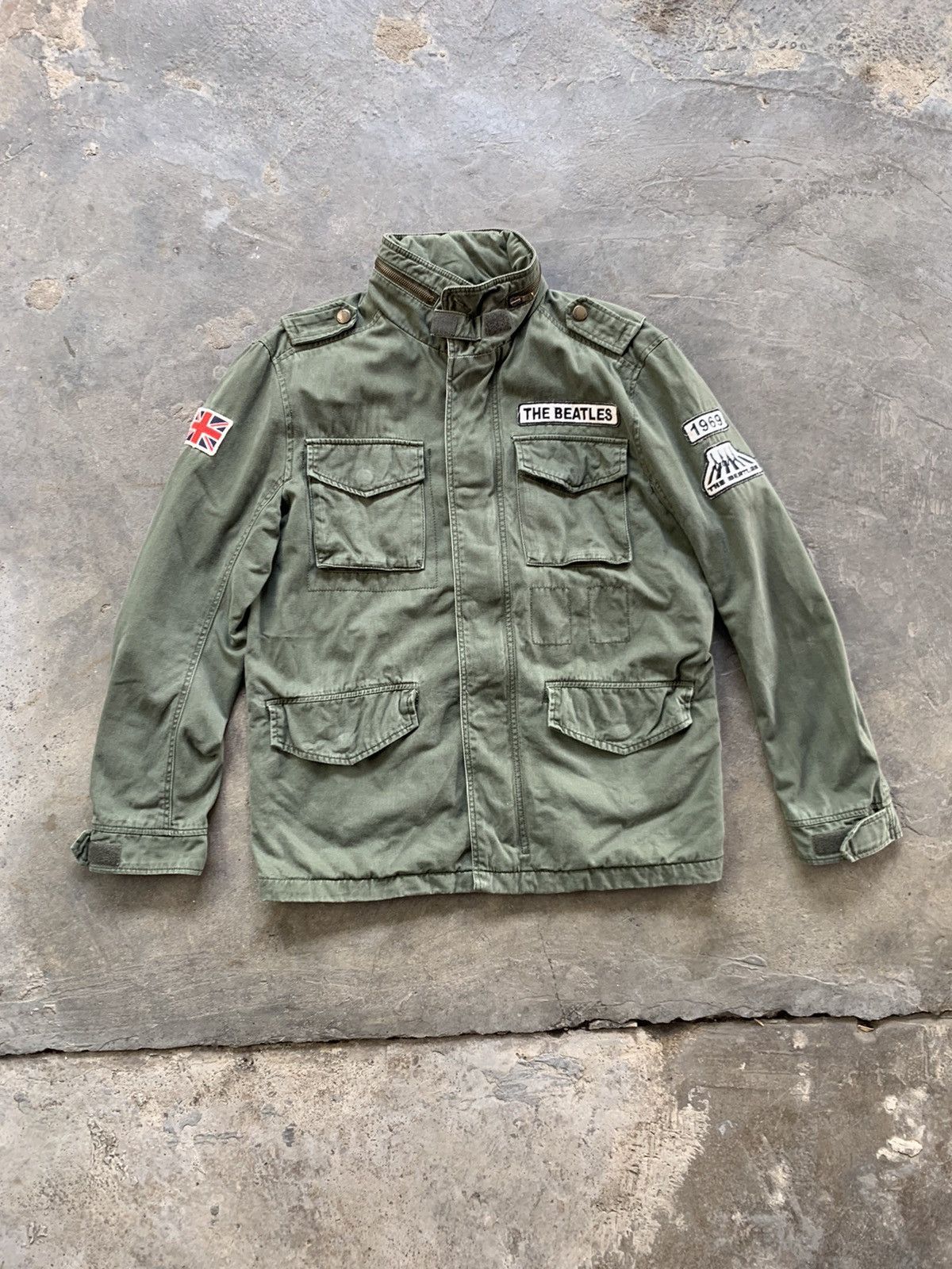 image of Apple x Good Music Merchandise 2011 The Beatles Military Jacket in Army Green, Men's (Size Large)