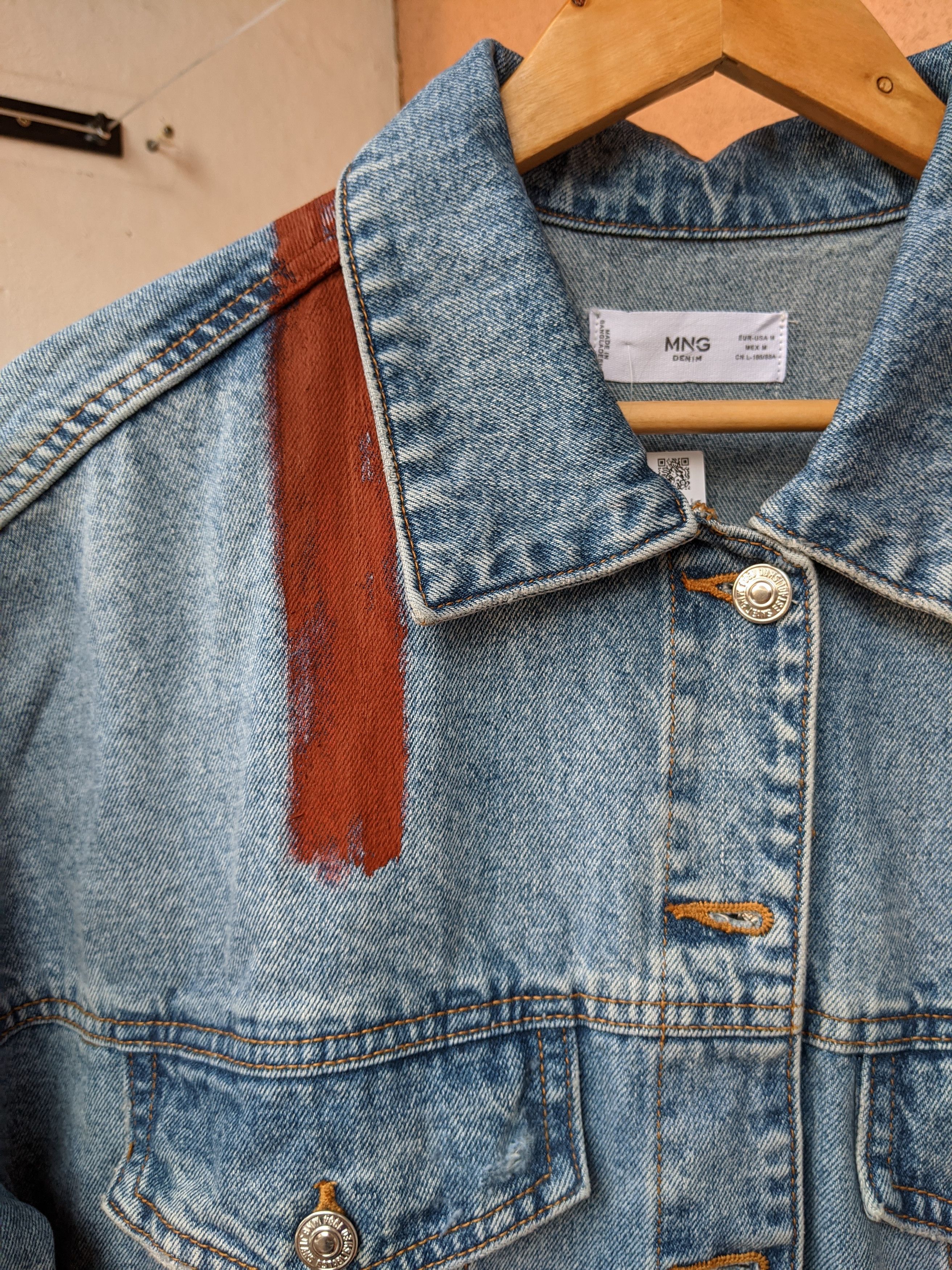 Handmade Custom hand-painted denim jacket 'SMOKE2' Size US XXL / EU 58 / 5 - 6 Thumbnail