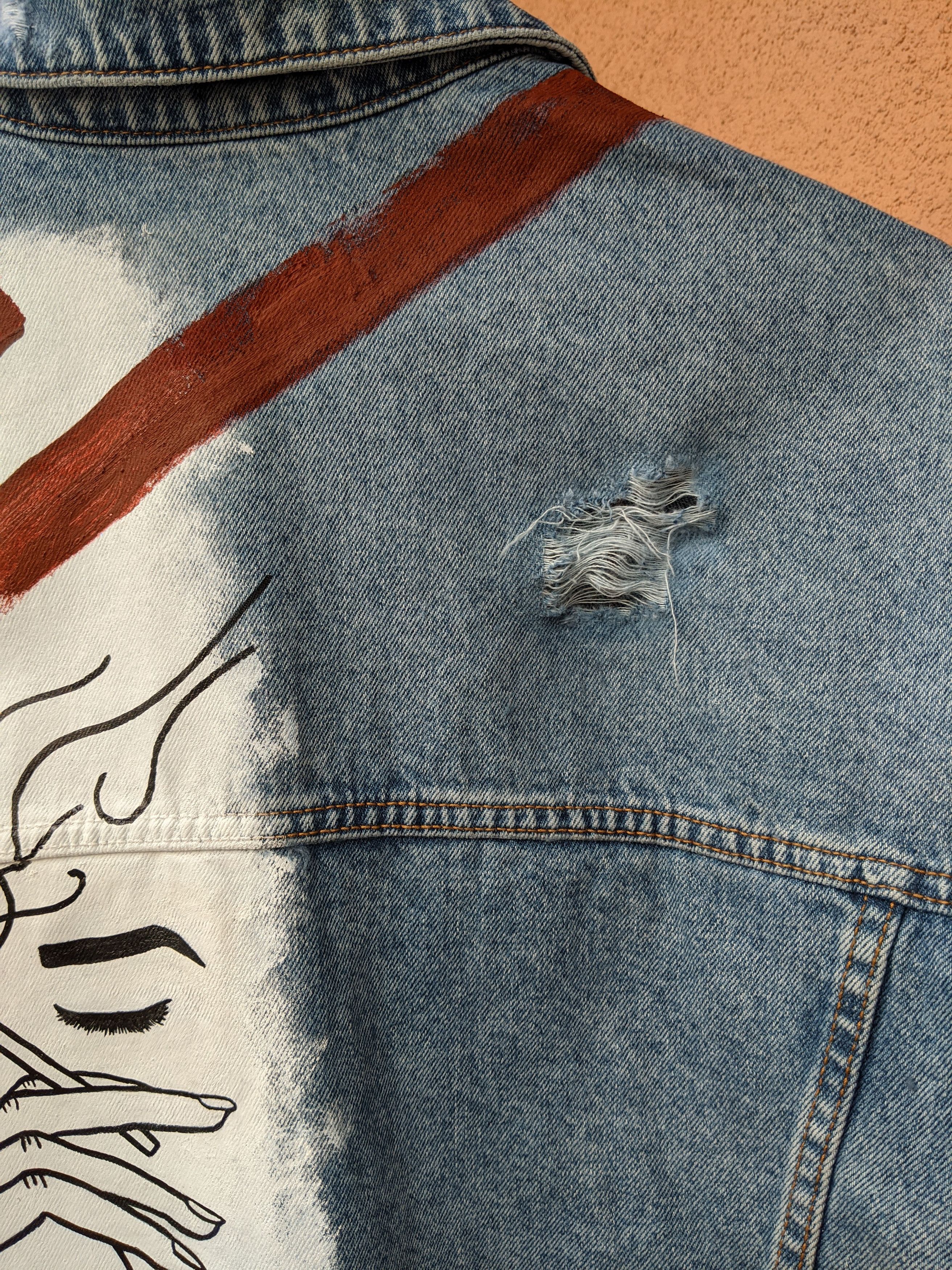 Handmade Custom hand-painted denim jacket 'SMOKE2' Size US XXL / EU 58 / 5 - 4 Thumbnail