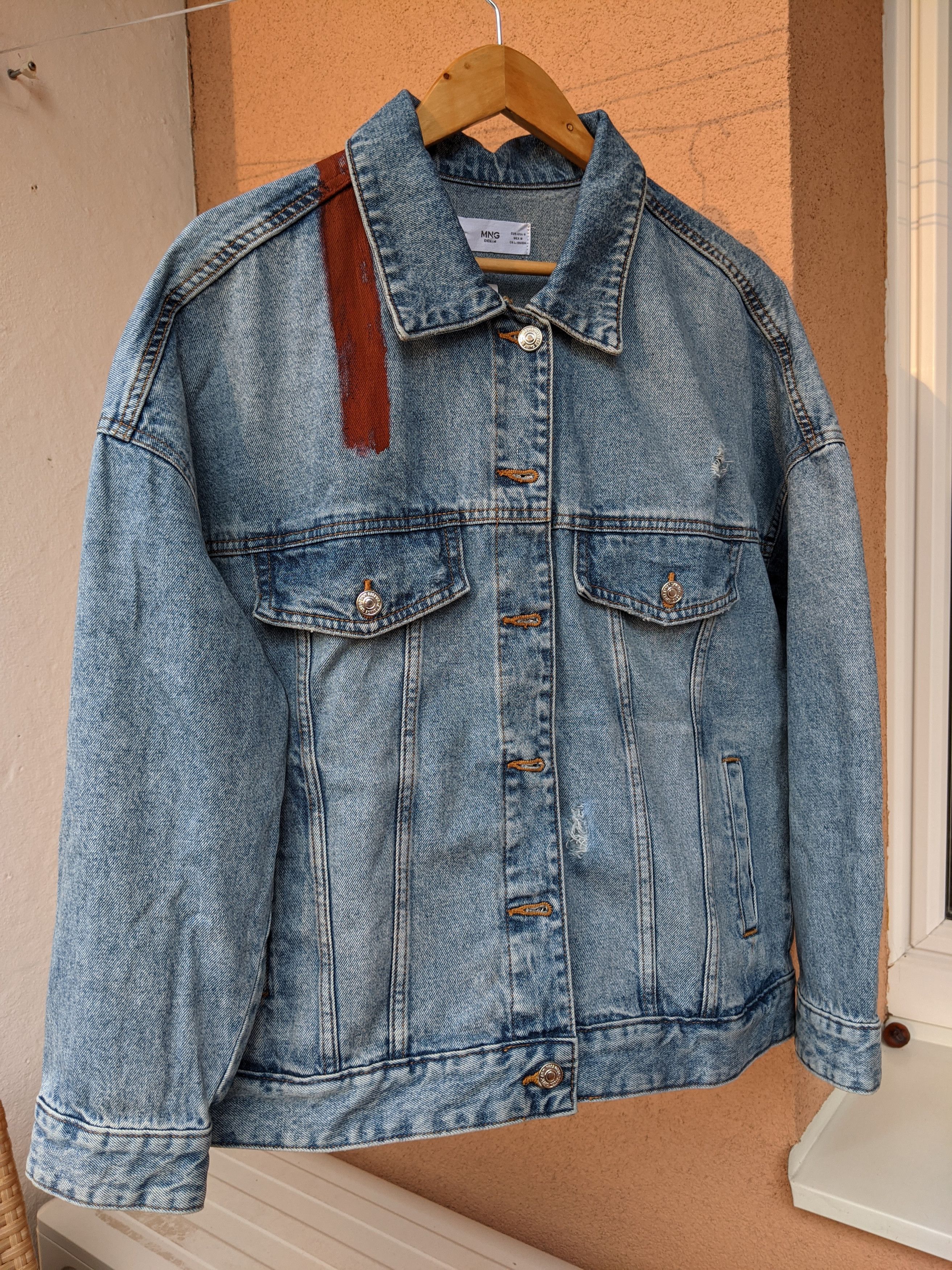 Handmade Custom hand-painted denim jacket 'SMOKE2' Size US XXL / EU 58 / 5 - 7 Thumbnail