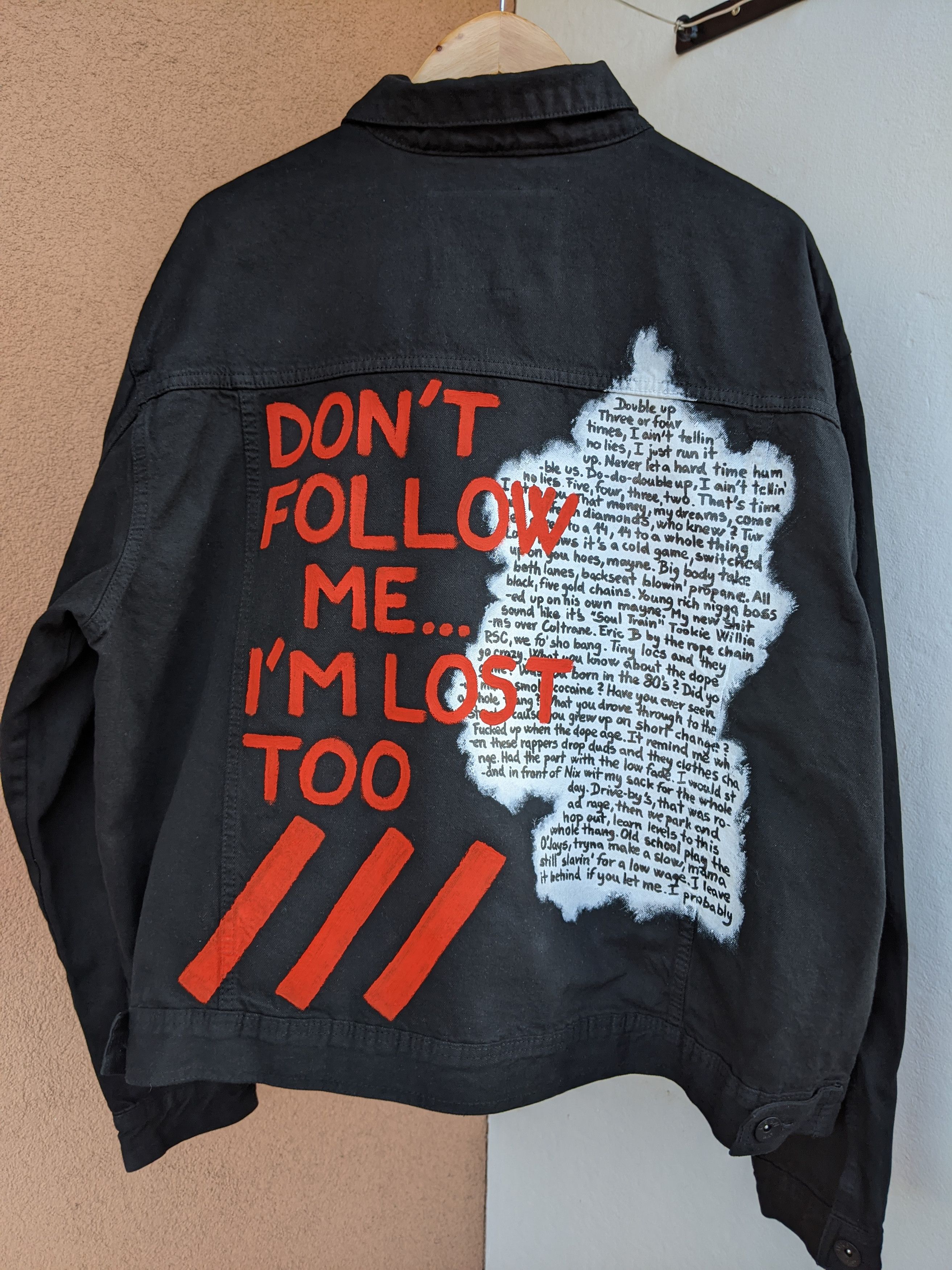Handmade Custom hand-painted jacket "Don't follow me I'm lost too" Size US L / EU 52-54 / 3 - 4 Thumbnail