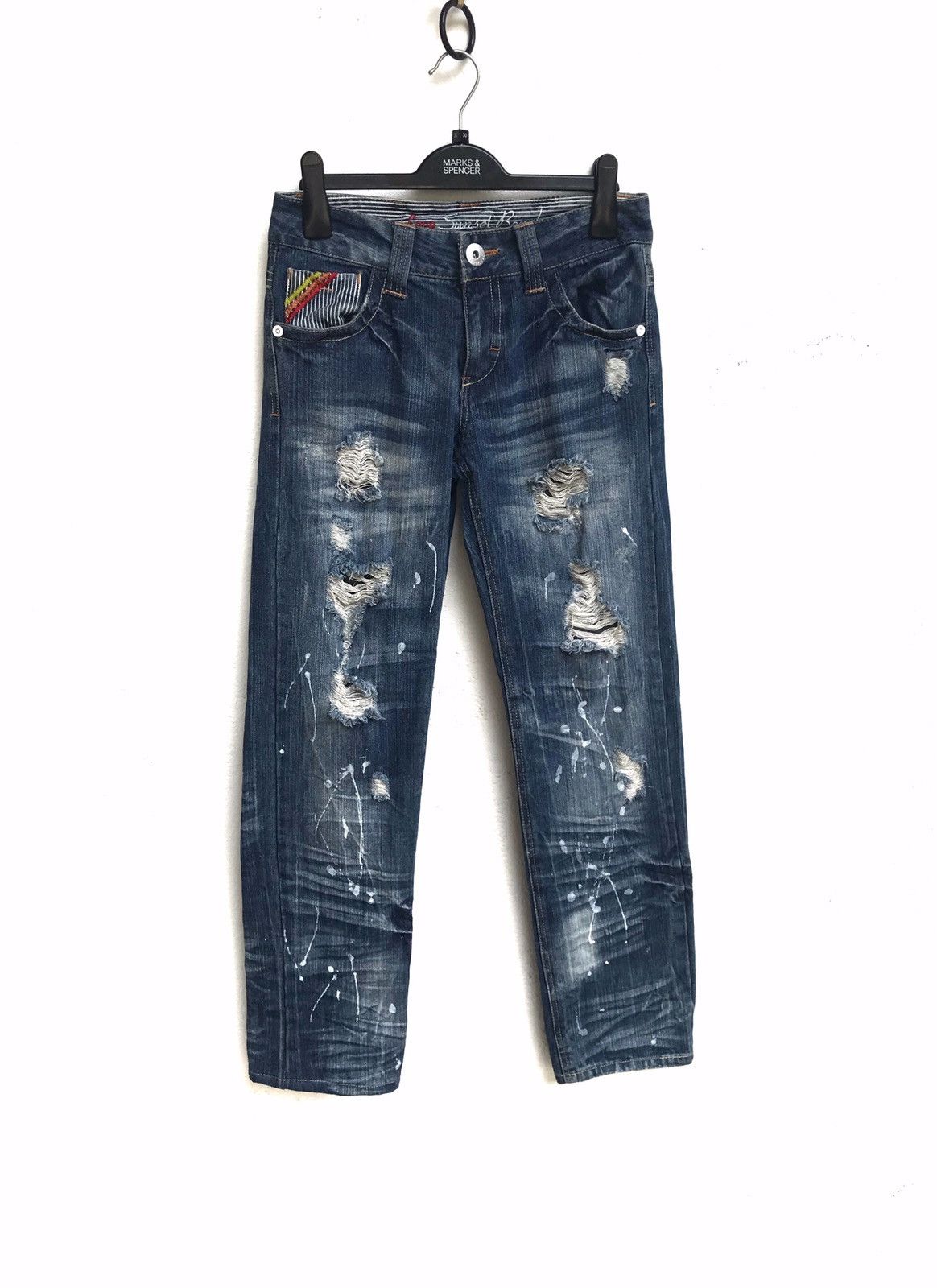 image of Distressed Denim Love Sunset Beach Styles Jeans in Light Blue, Men's (Size 28)