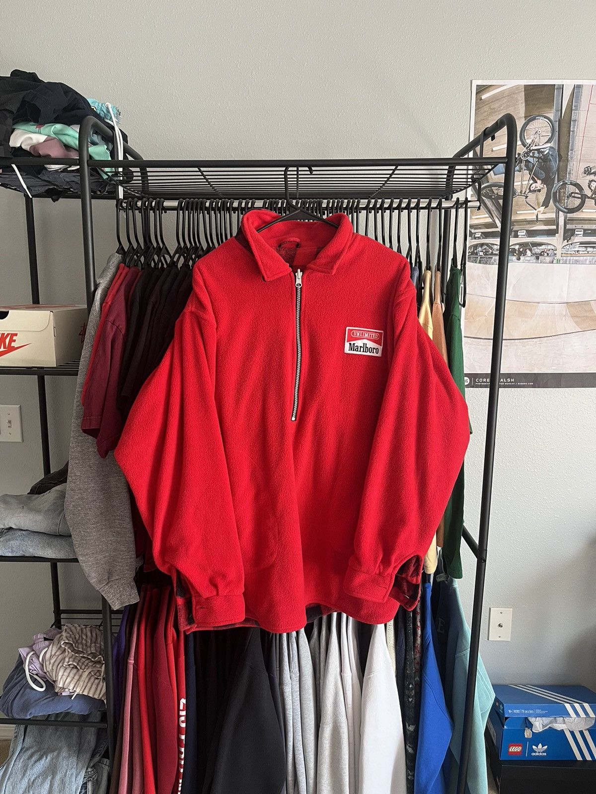 Vintage 90s Marlboro Reversible Plaid Half Zip